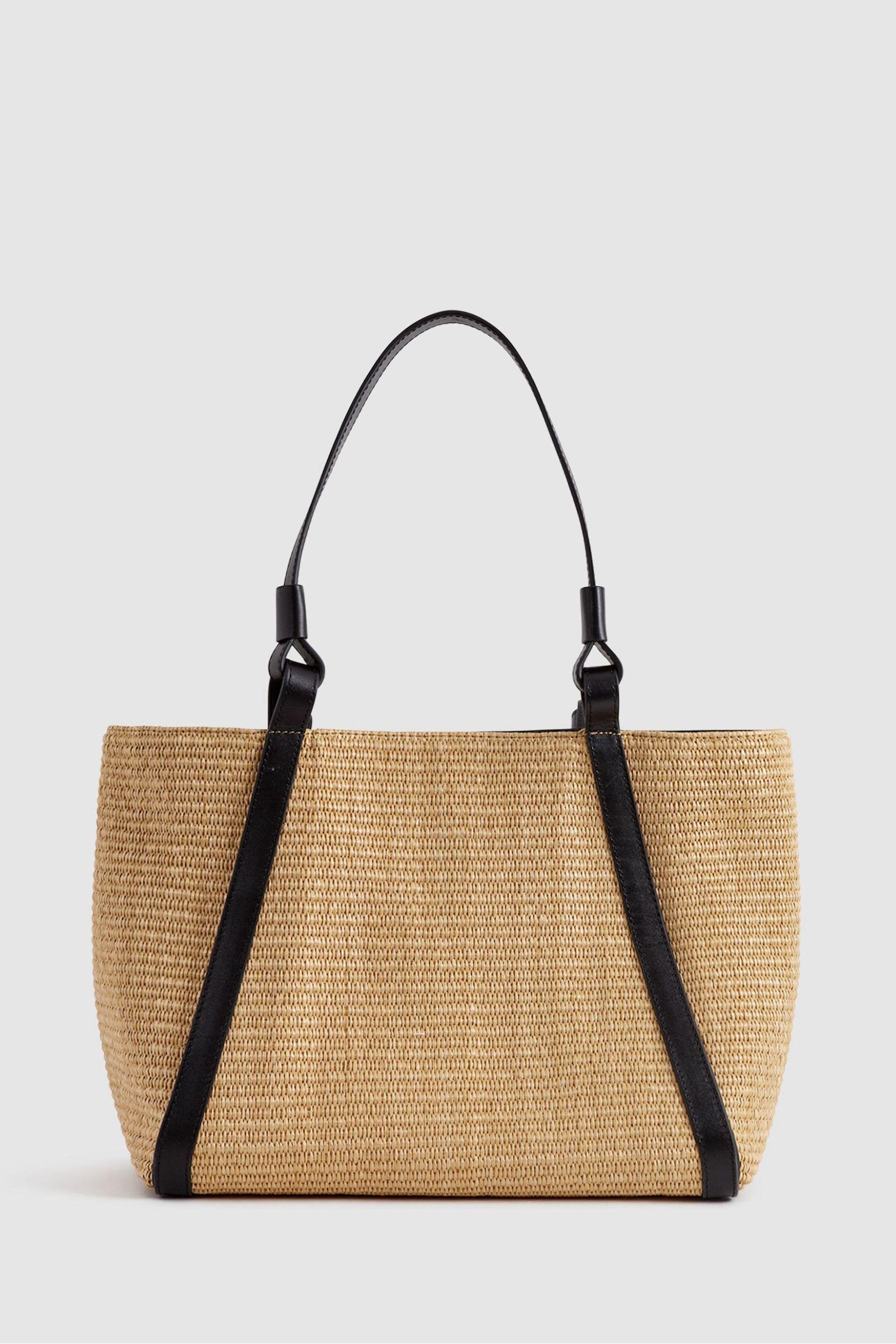 Nova Natural Raffia Leather Strap Tote Bag