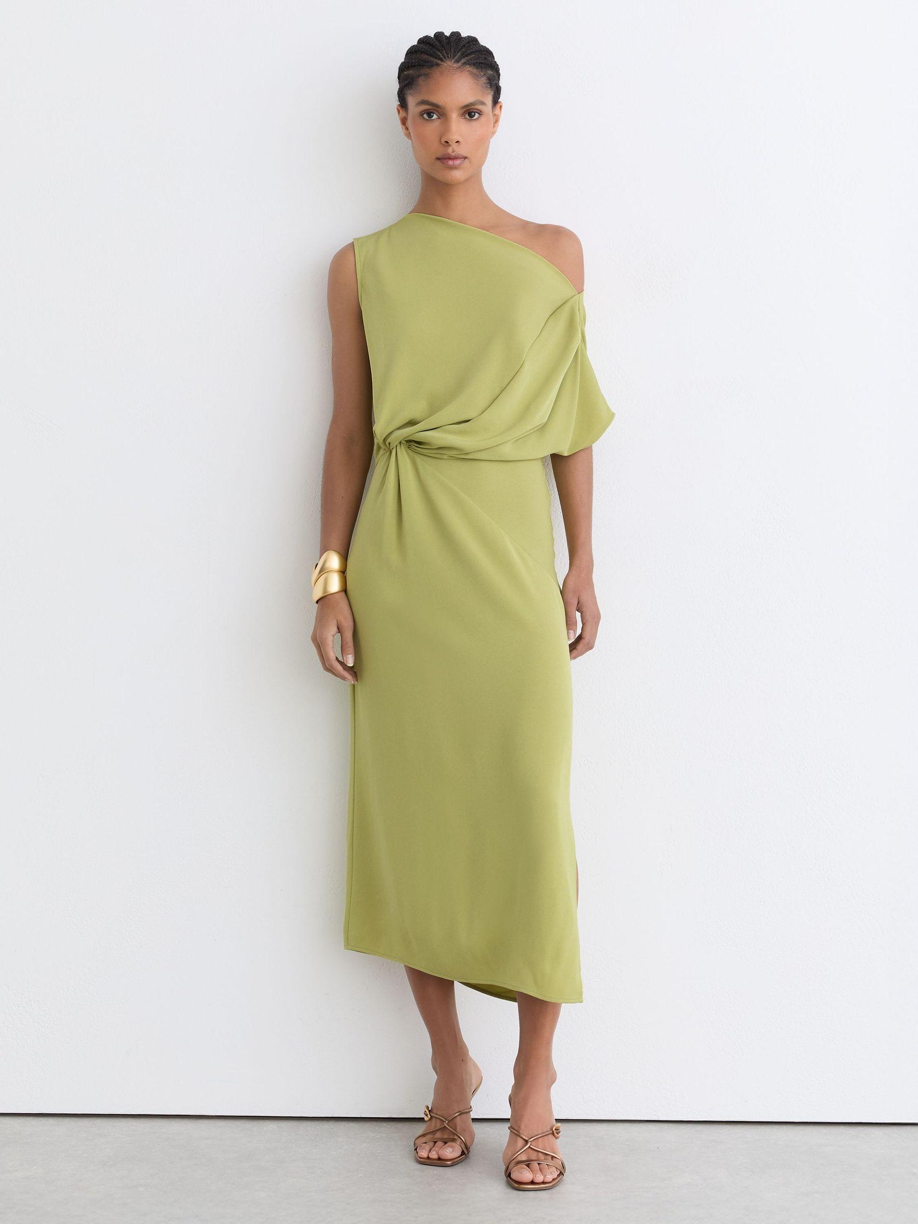 reiss asymmetric dress REISS Knitted Colourblock Asymmetric Midi Dress In Teal UK S