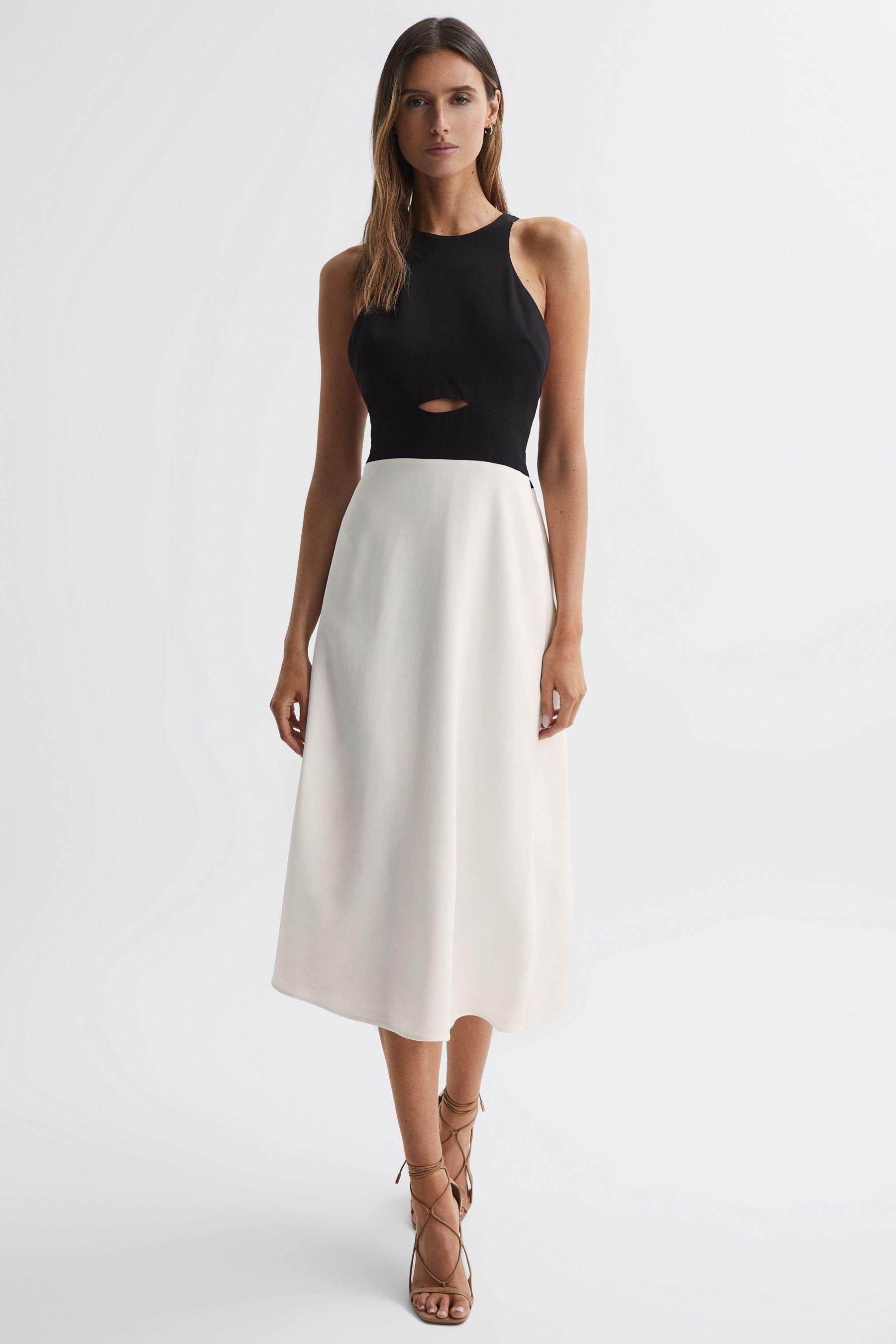 halter neck dress cocktail Modal Halter-Neck Thigh-Split Maxi Dress in Black - 14