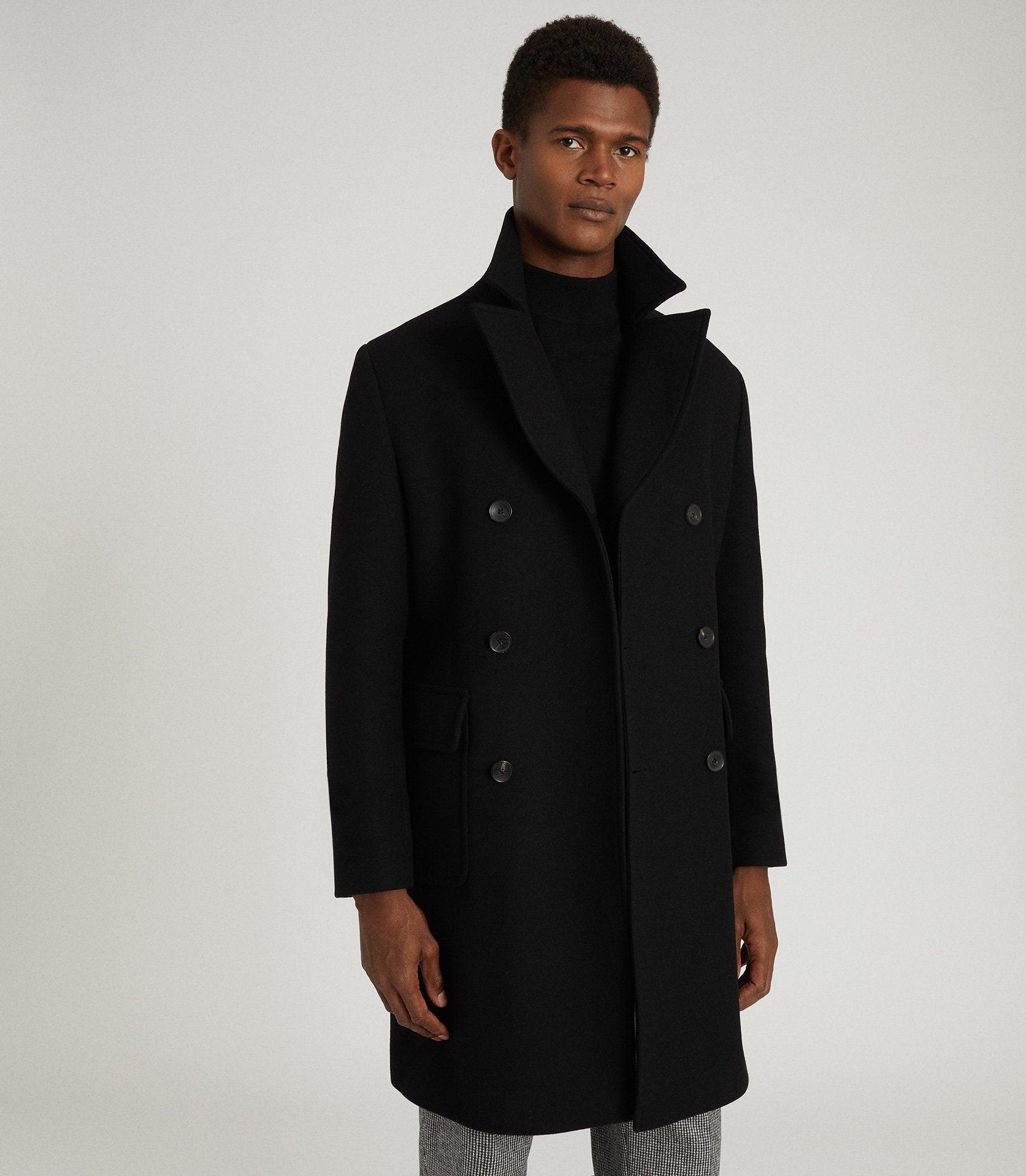 Reiss Wool Caleb - Double Breasted Overcoat in Black for Men - Lyst