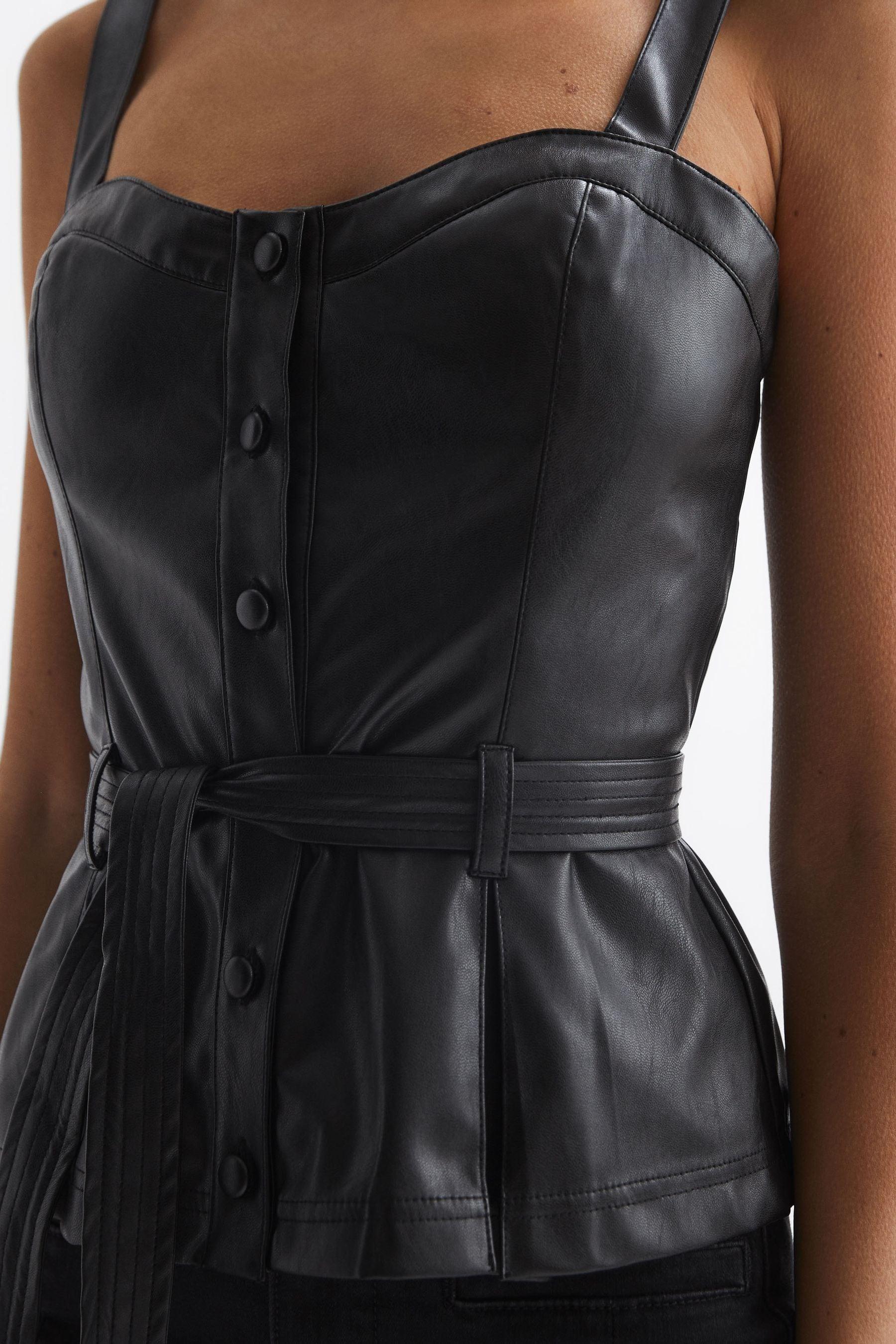 PAIGE Black Leather Look Belted Top | Lyst