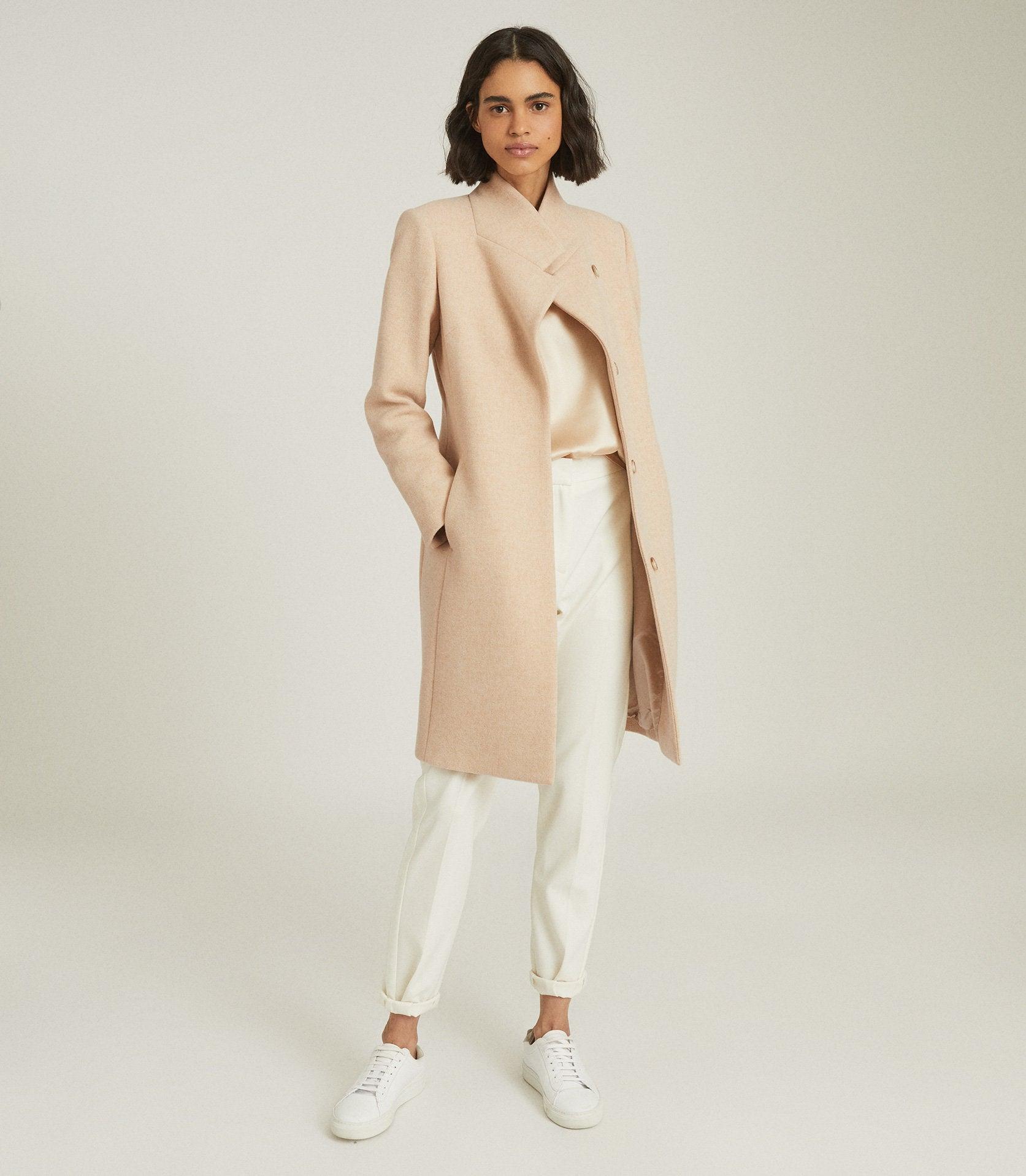 Reiss Marcie - Wool Blend Mid Length Coat in Natural | Lyst