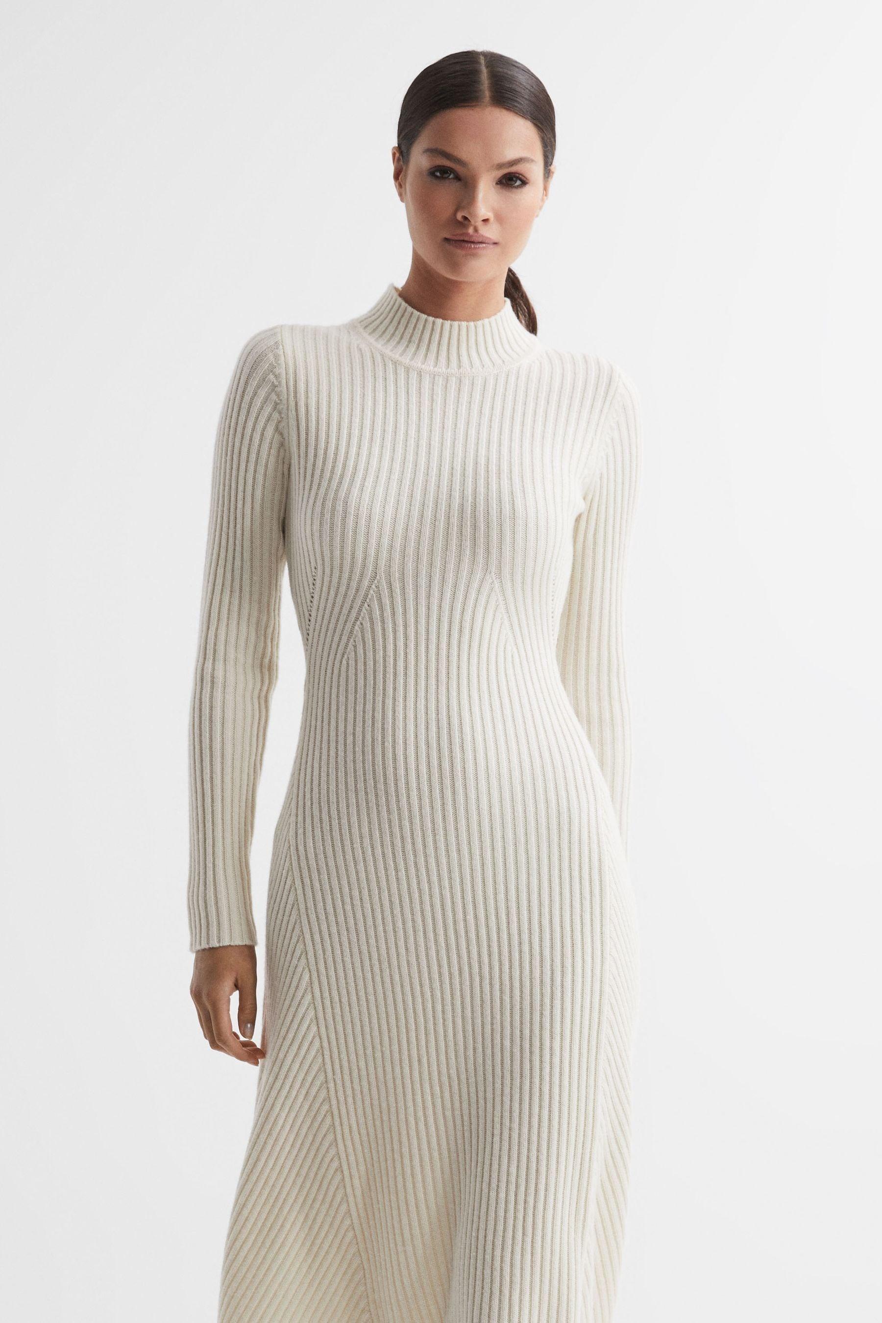 Reiss Wool Blend Bodycon Midi Dress in Natural Lyst UK