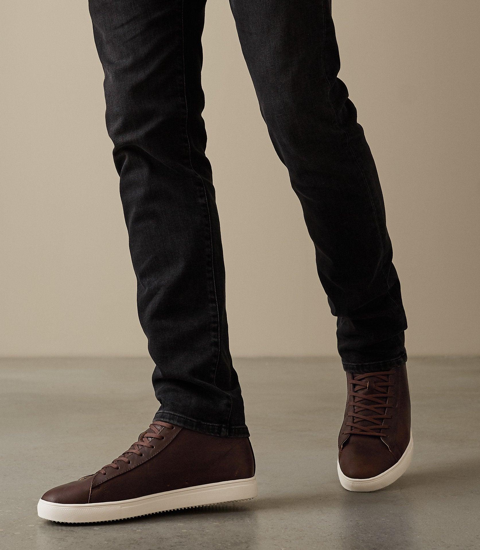 Reiss Clae Mid Top Leather Sneakers in Brown for Men - Lyst