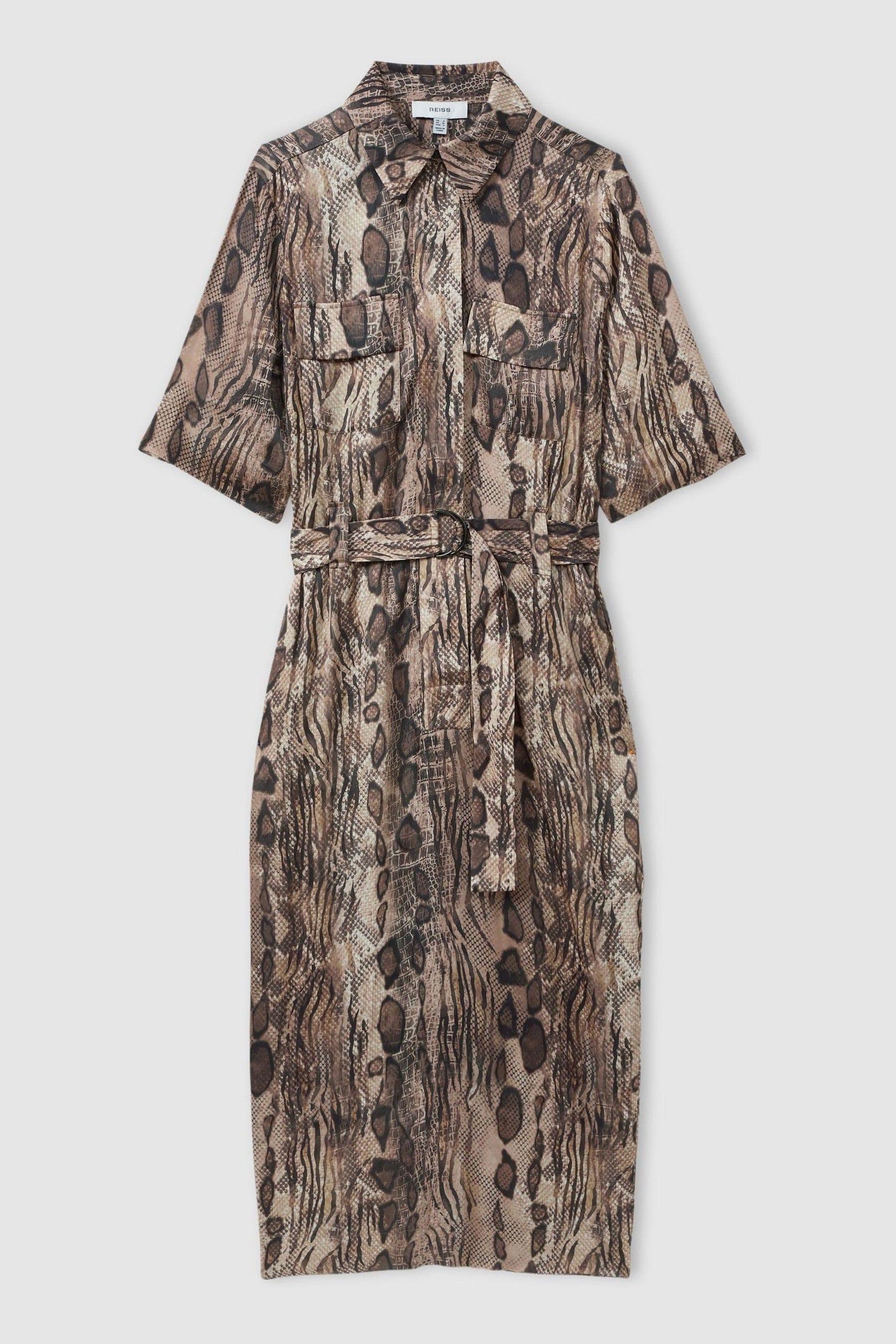 【海外限定】REISSワンピース☆ Farah Snake Print Belted Midi Reiss Snake Print Belted Midi Dress in Natural | Lyst