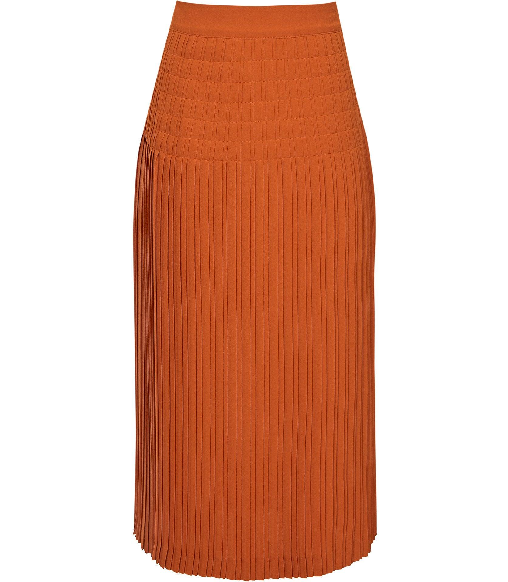 Reiss Pleated Midi Skirt in Burnt Orange (Orange) - Lyst