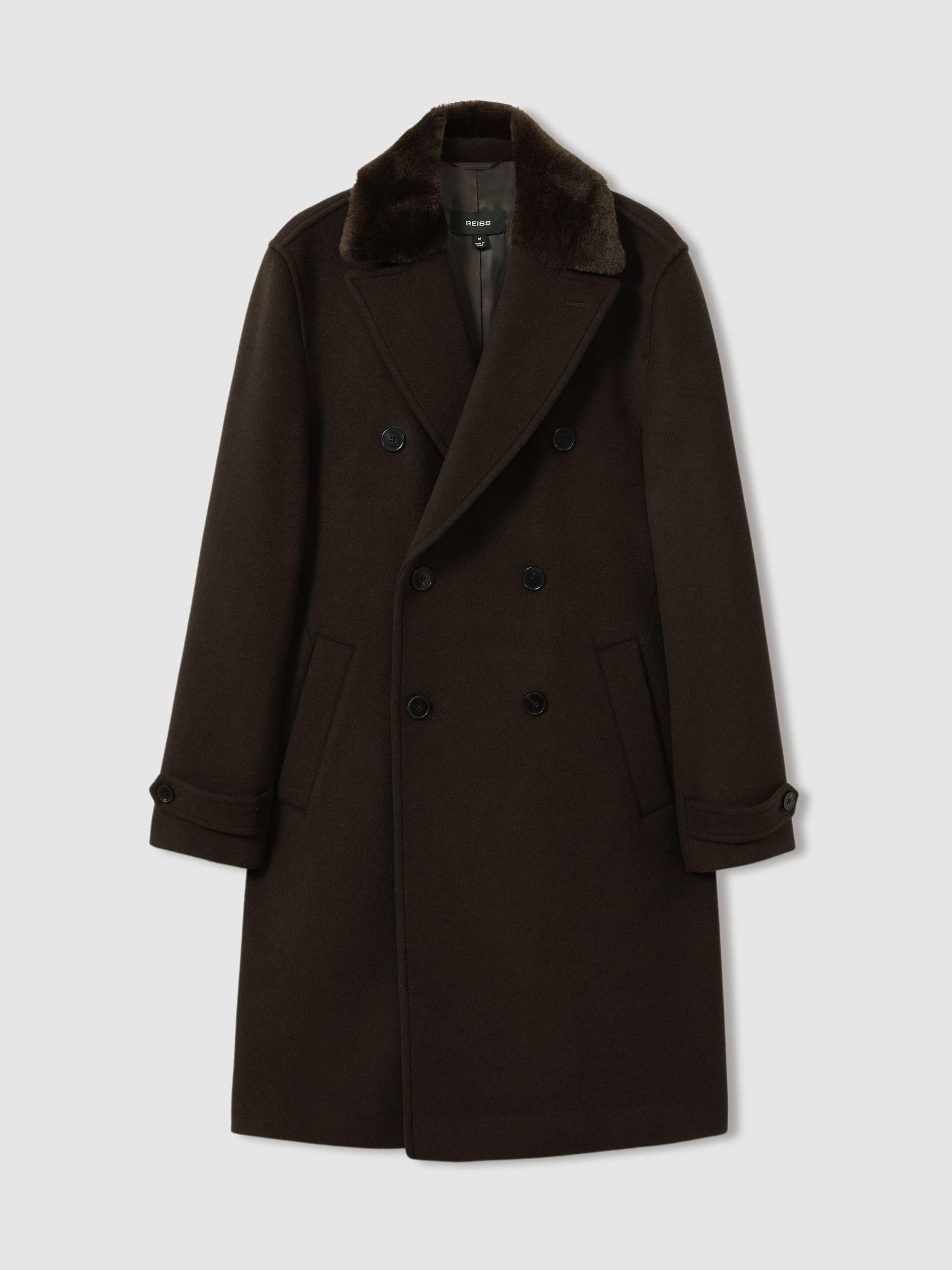 Reiss Wool-Blend Faux-Fur Collar Overcoat in Black for Men Lyst UK