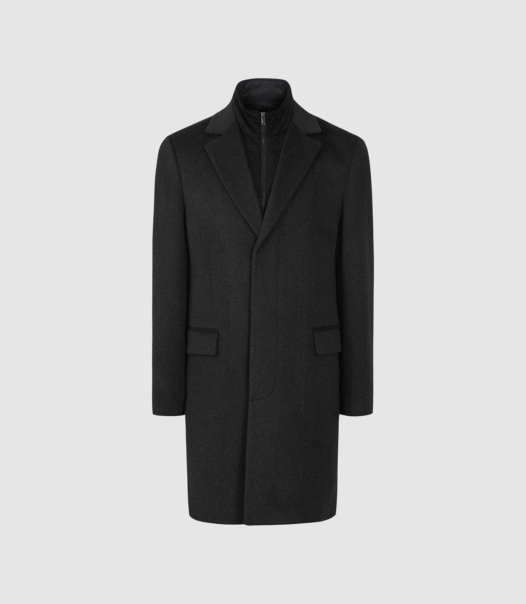 Reiss Coal - Overcoat With Removable Insert in Black for Men | Lyst