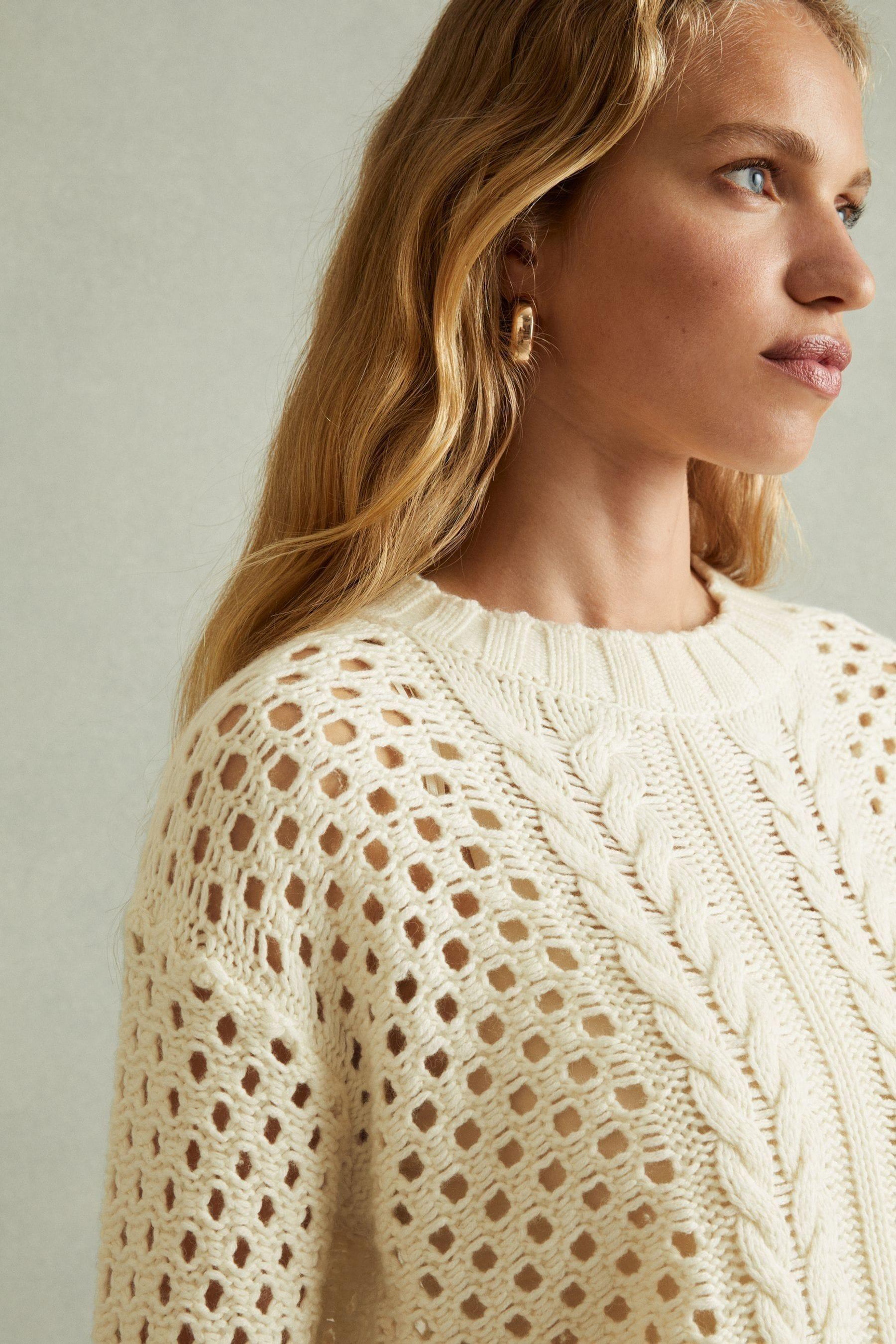 Reiss Marie Ivory Cable Knit Jumper With Wool And Cashmere, L in