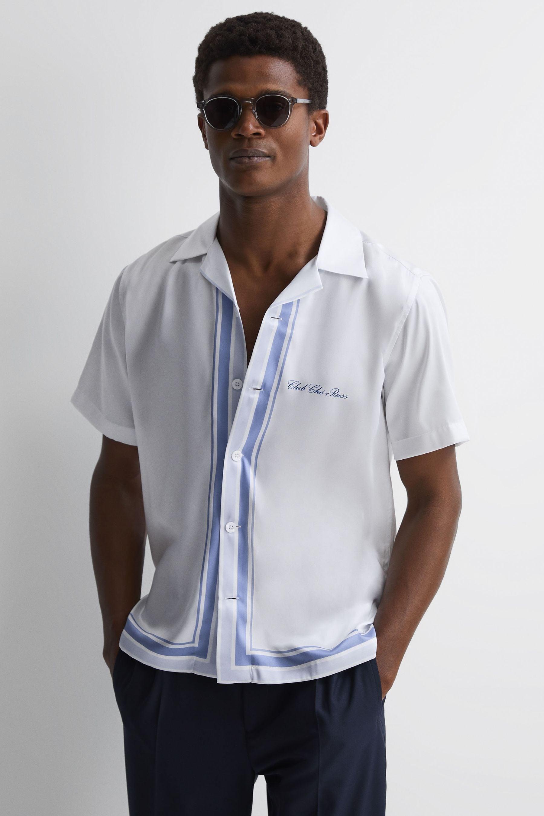 Reiss Chateau - White/blue | Ché Motif Cuban Collar Button-through Shirt  for Men | Lyst