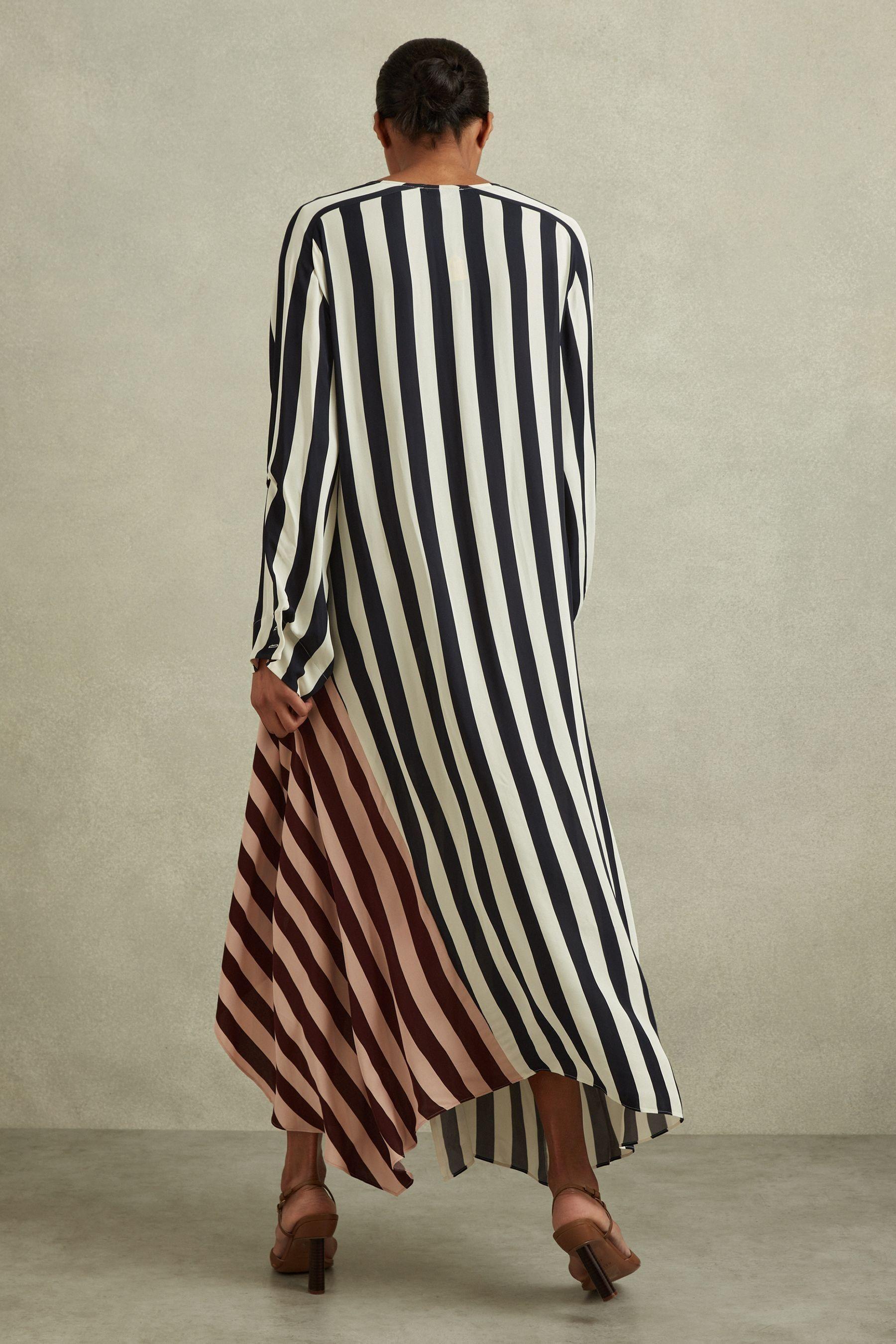Reiss Nola - Navy/off White Colourblock Stripe Asymmetric