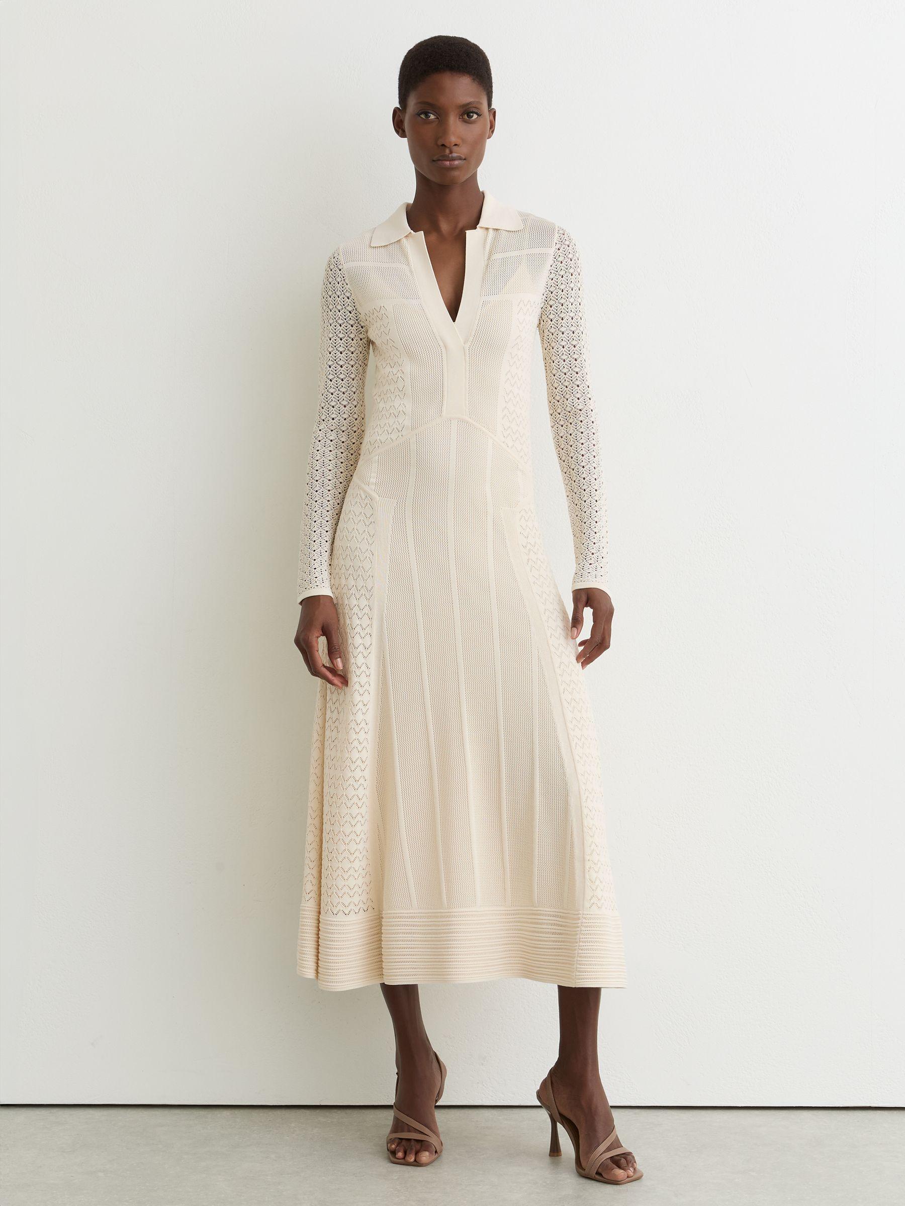 reiss mesh dress Reiss Ava Mesh-Panel Belted Pleated Midi Dress
