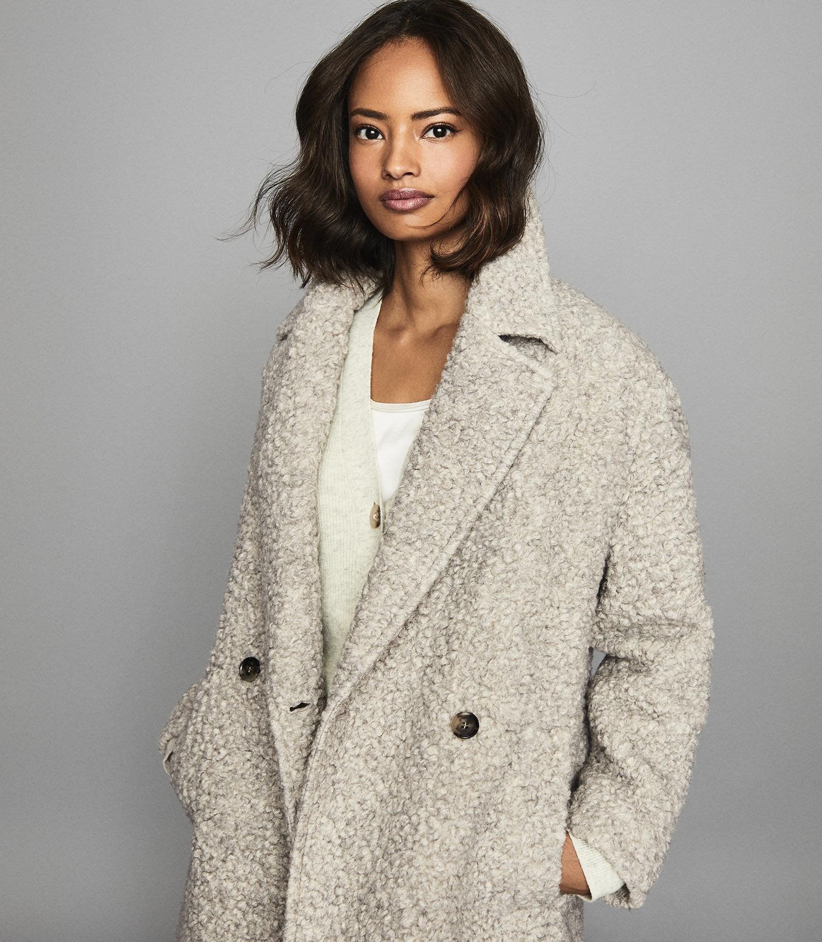 Reiss Wool Blend Teddy Coat in Gray | Lyst