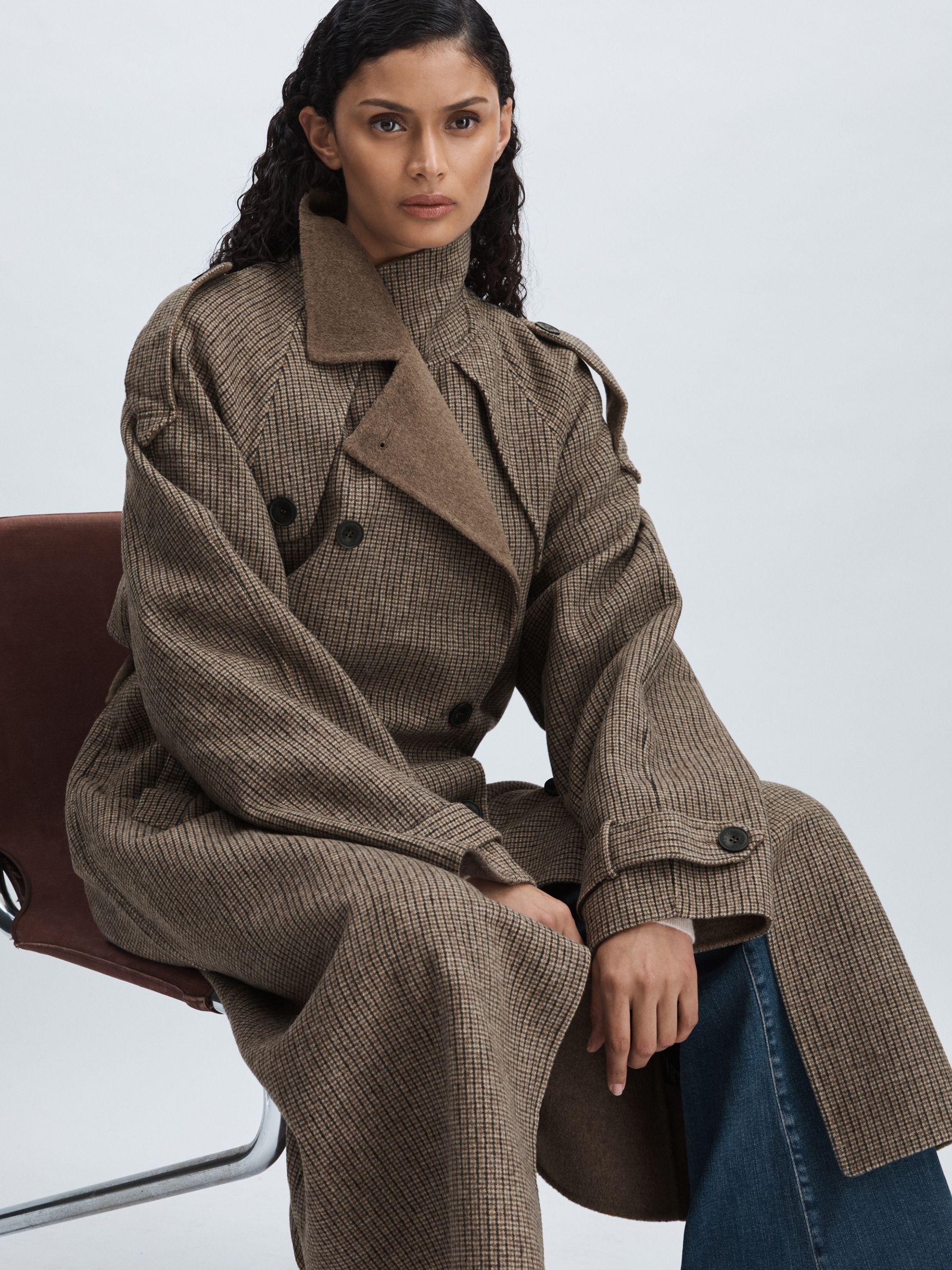 Micro Houndstooth Wool Jacket Brown Houndstooth Coat Womens