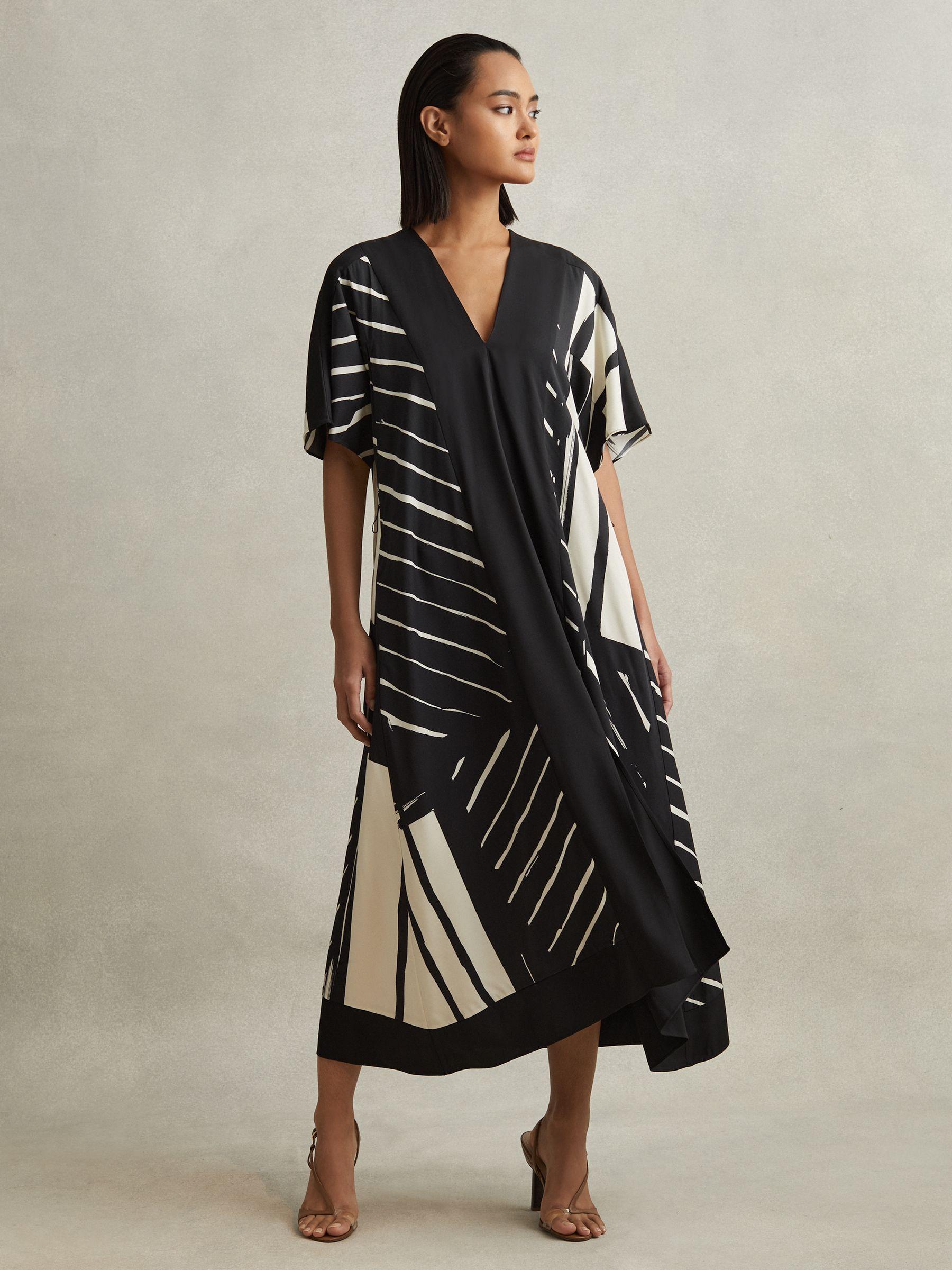 Reiss Cami Printed Satin Midi Dress in Black | Lyst