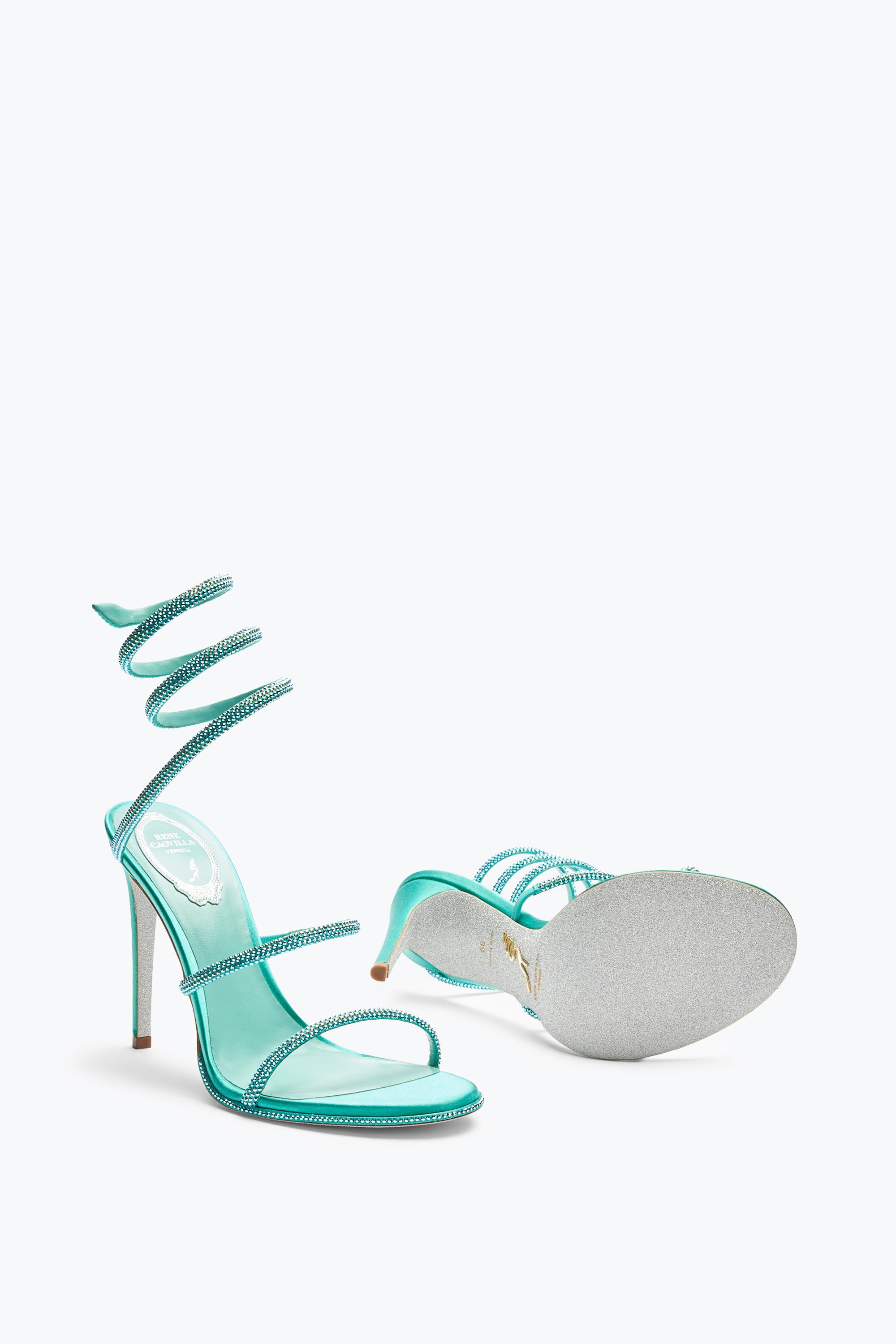Sandale à Talon Cleo René Caovilla Bleue - Strass, Talon Aiguille, Taille US 6.5 - Neuf Avec Emballage