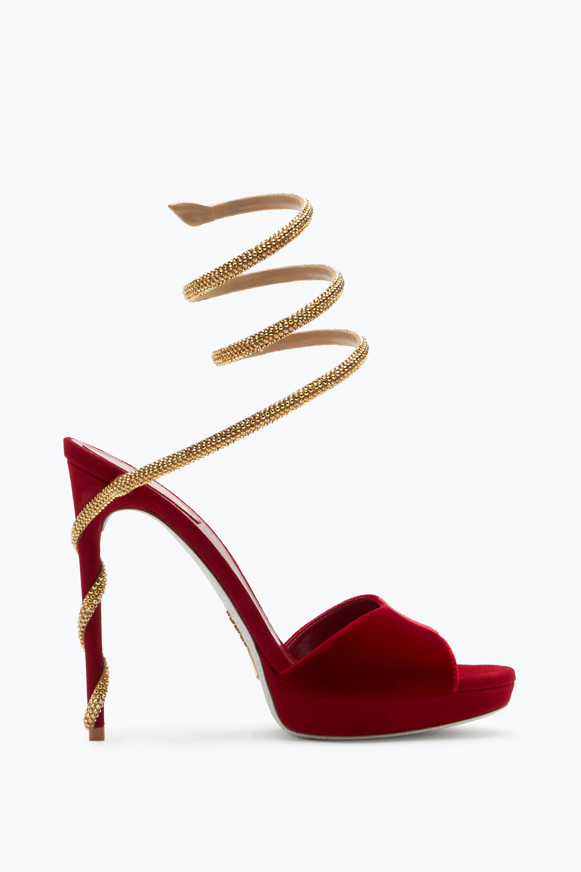 Margot Sandales Bijoux Strass Talon Chaussures Rouge Rene Caovilla