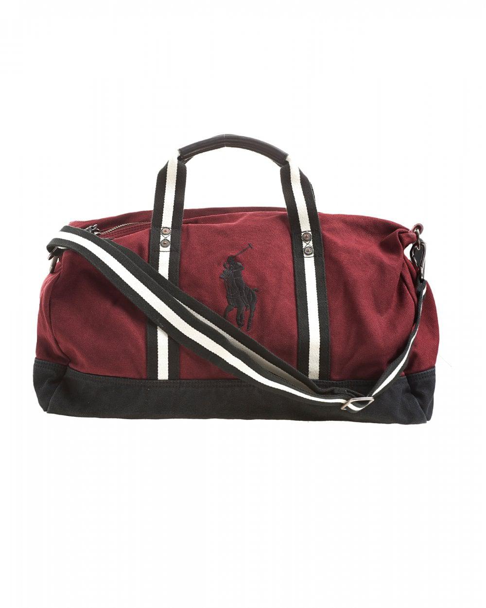 Men S Polo Player Striped Wine Red Gym Bag