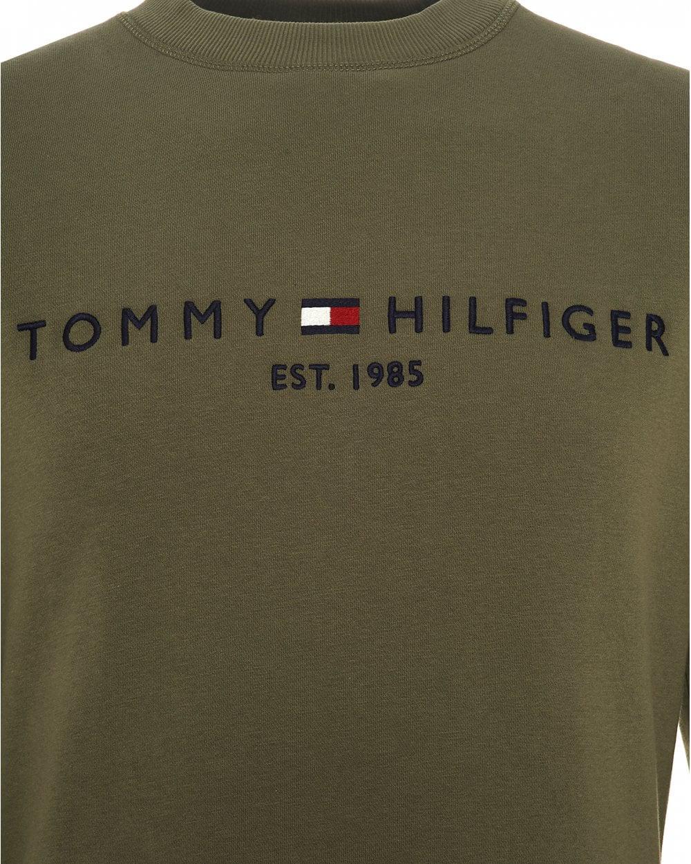 Tommy Hilfiger Denim Est. 1985 Logo Sweatshirt, Dusty Olive Sweat in ...