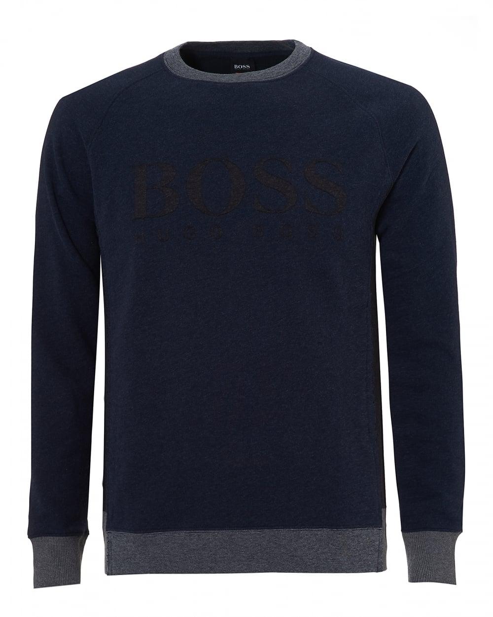 Download BOSS Cotton Wenga Sweatshirt, Navy Blue Ribbed Jumper for ...