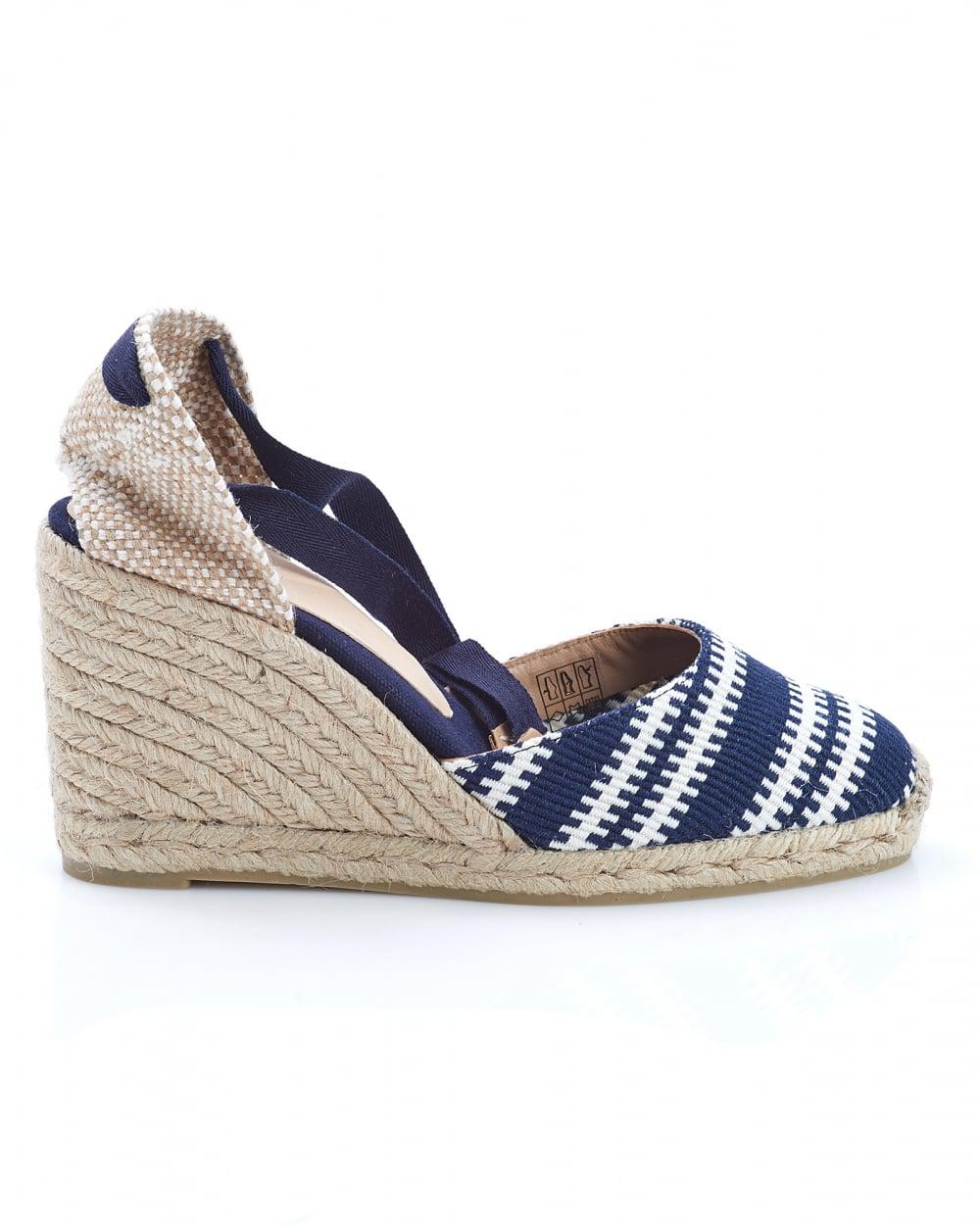 Castaner Carina8 Espadrilles, Merino Navy Blue White Stripe Wedges - Lyst