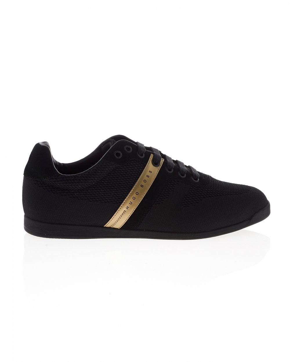 black and gold boss trainers