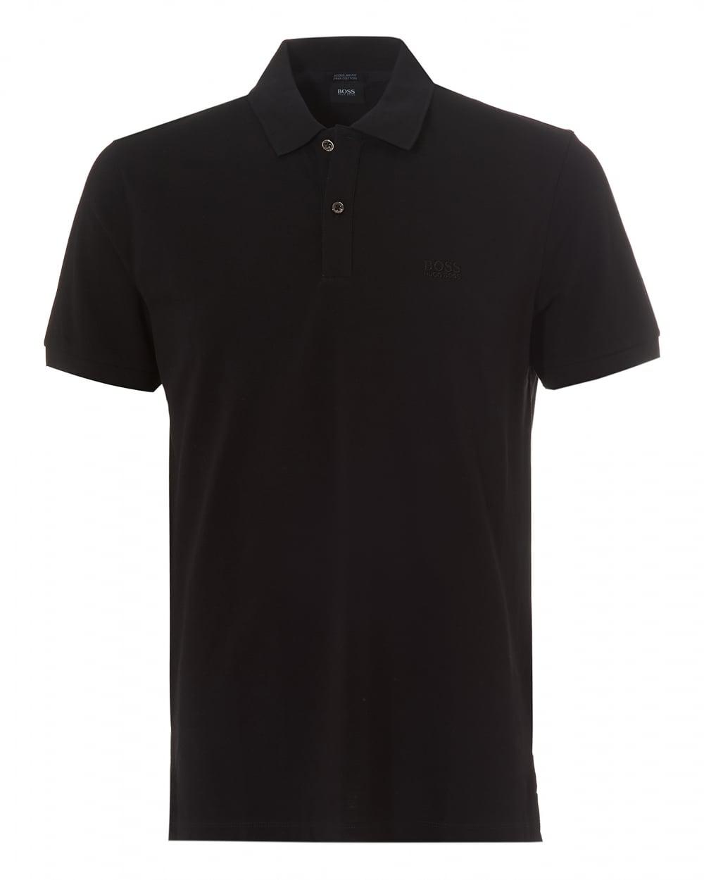 BOSS Black Cotton Pallas Polo Shirt, Regular Fit Plain Black Polo for ...