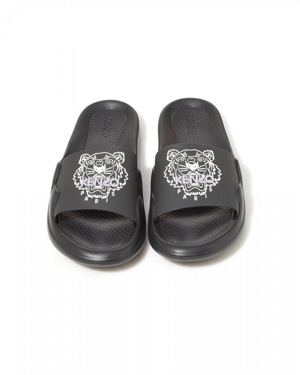 Black Slides, Printed Tiger Flip Flops