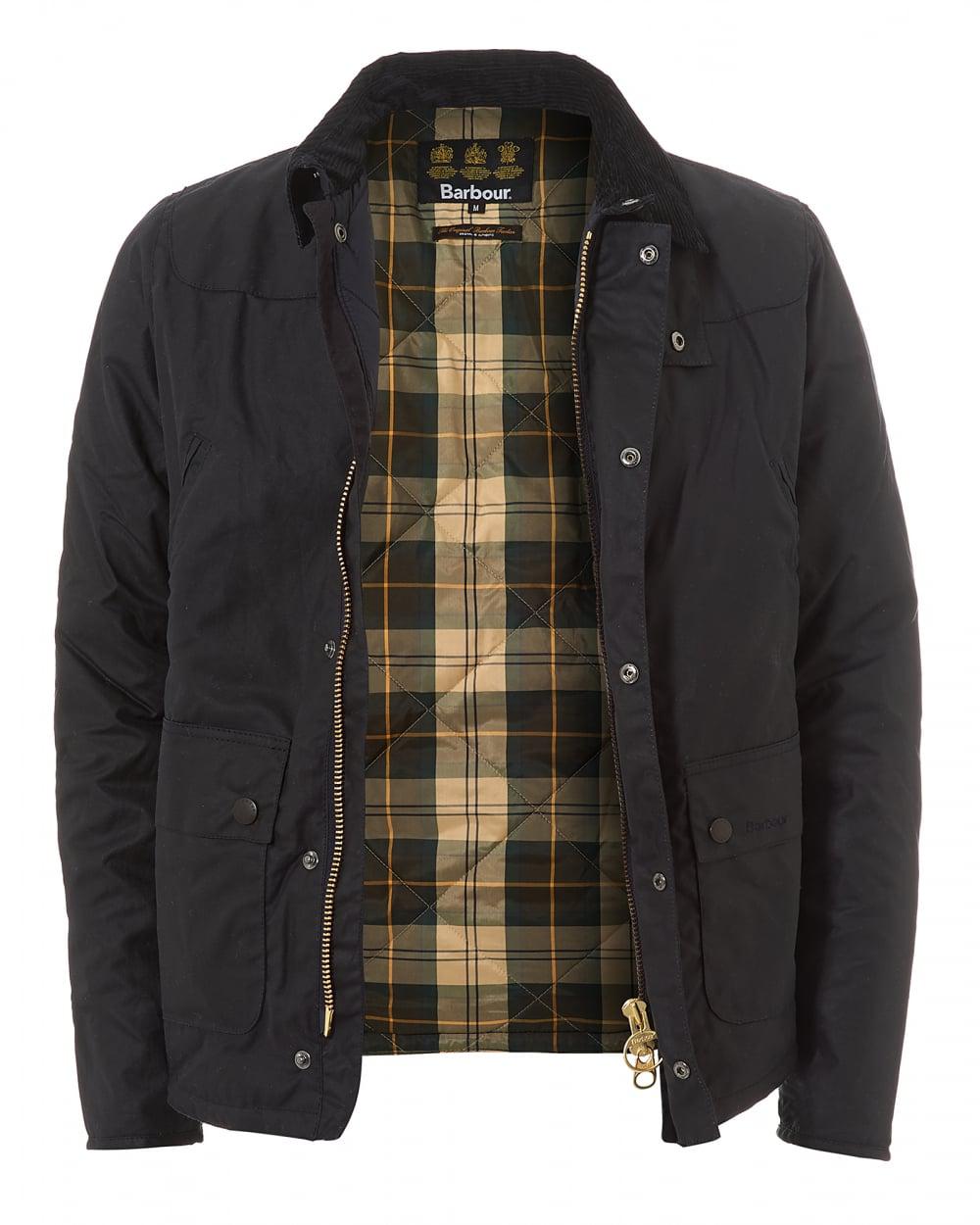 Barbour Heritage Reelin Wax Jacket, Waxed Cotton Navy Coat in Blue for