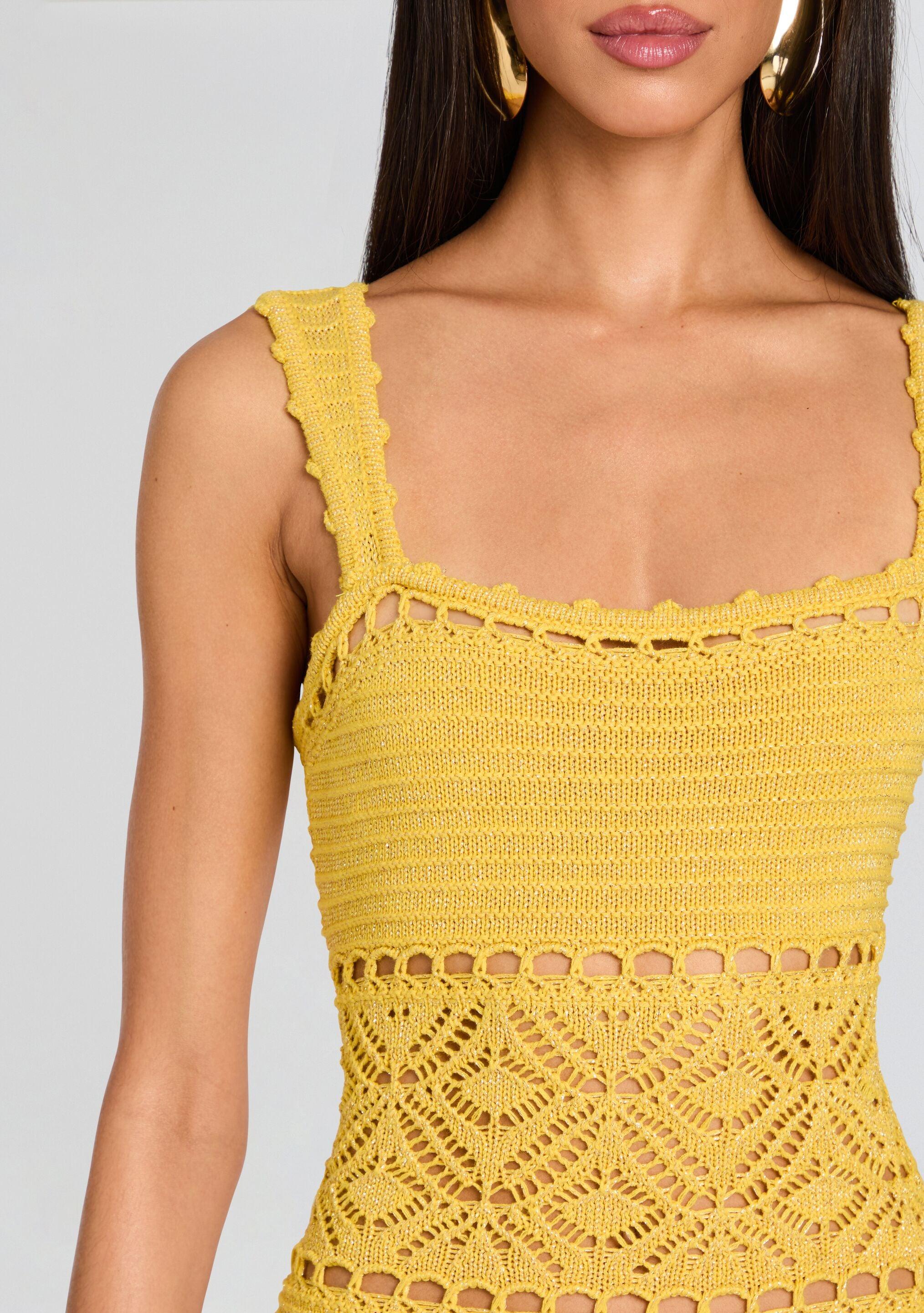 retroféte Winona Crochet Dress in Yellow