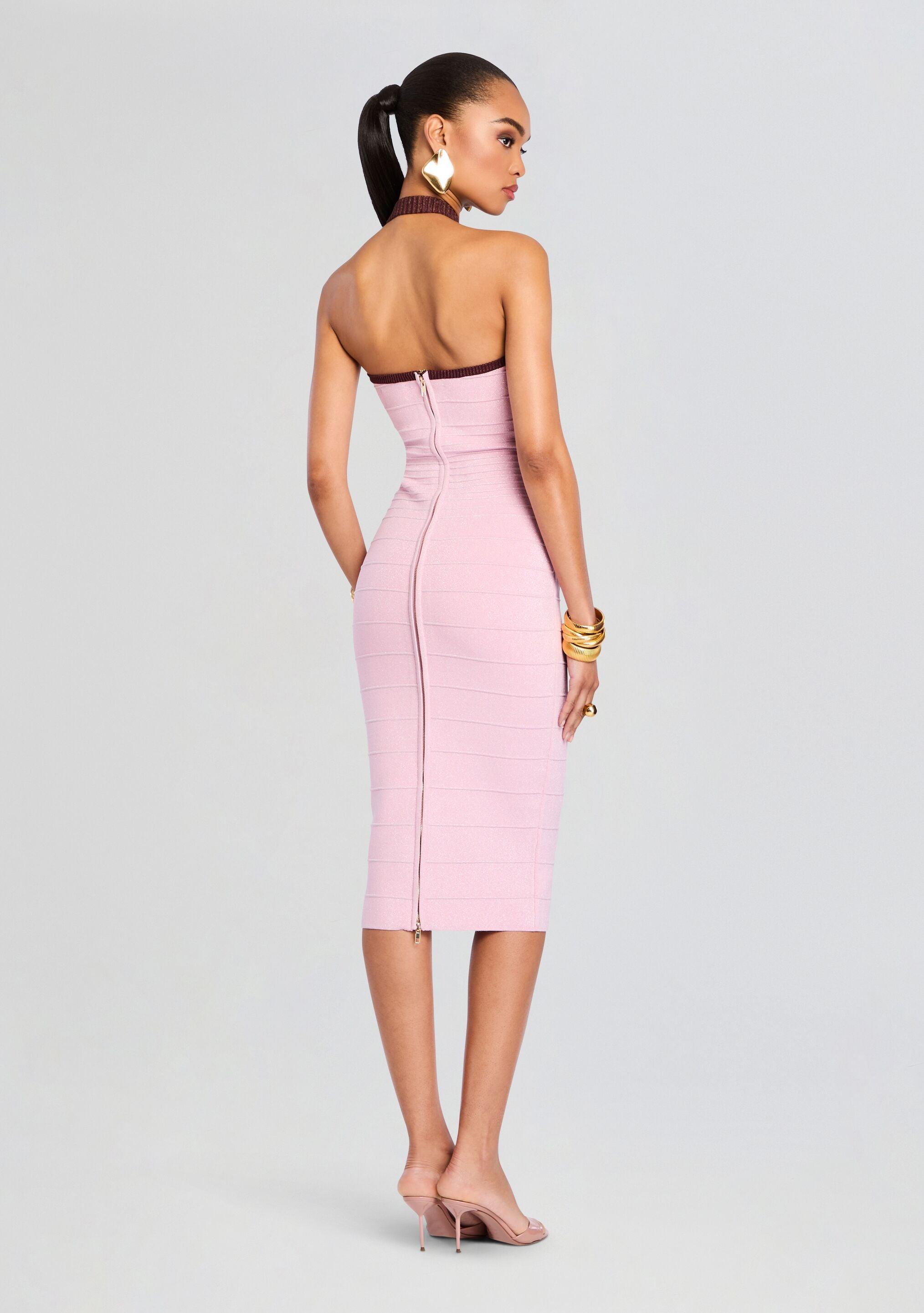 collared rib knit midi dress ISLA – Beige Rib Knitted Collared Midi Dress – chouette club main image 0