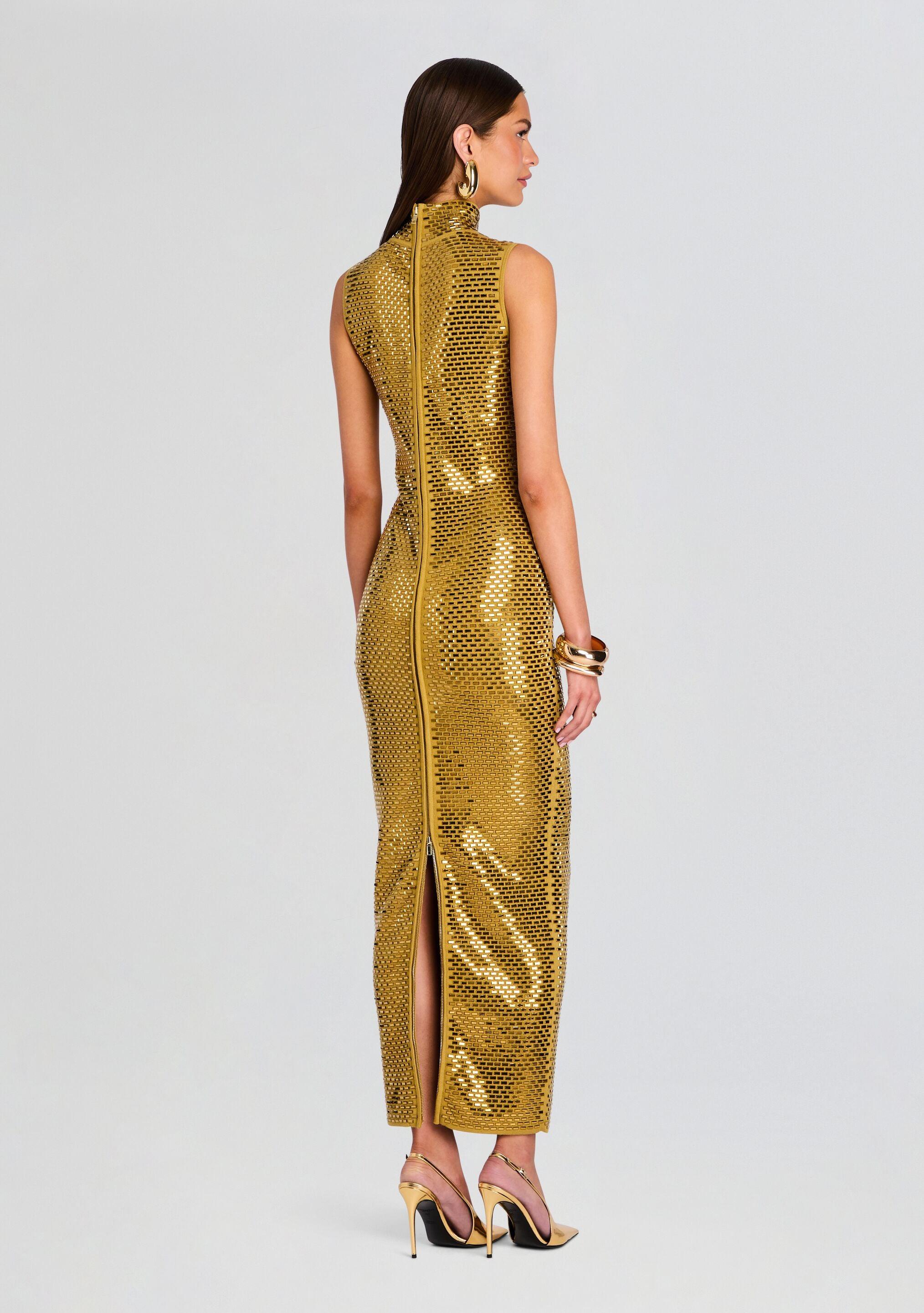 green emerald velvet dress Retrofete Charity Dress in Metallic Gold main image 1