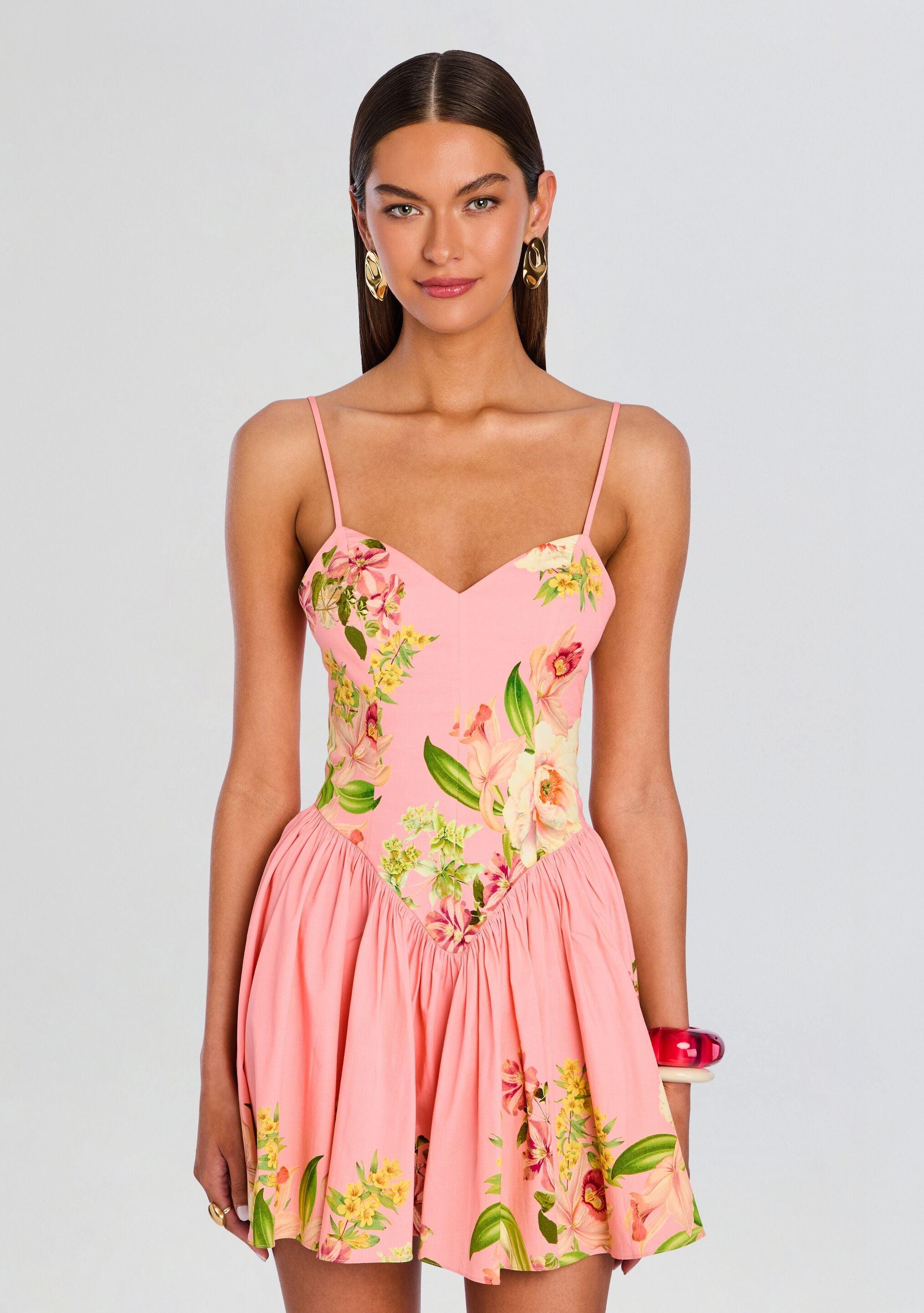 knee length dresses for ladies Lane Floral Jacquard Mini Dress in Pink/Green
