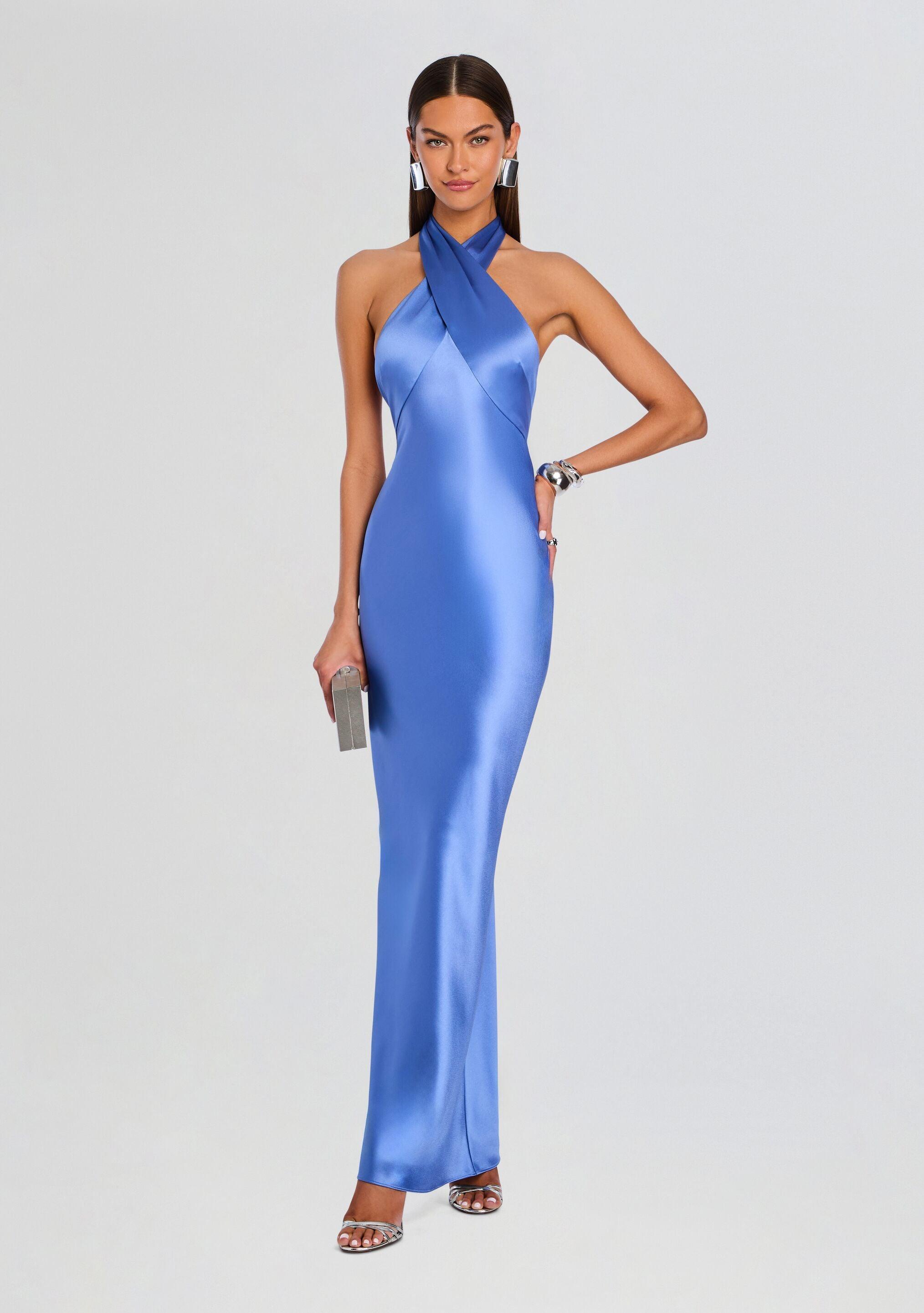 tight royal blue homecoming dresses Giavana Strapless Layered Midi Dress Pale Blue main image 1