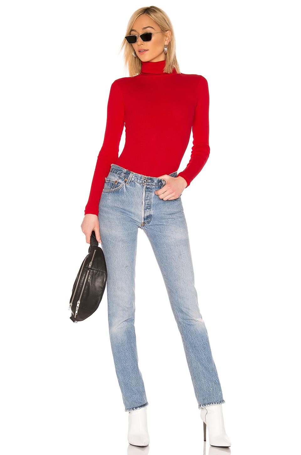 RE/DONE Cotton Rib Turtleneck Bodysuit in Red - Lyst