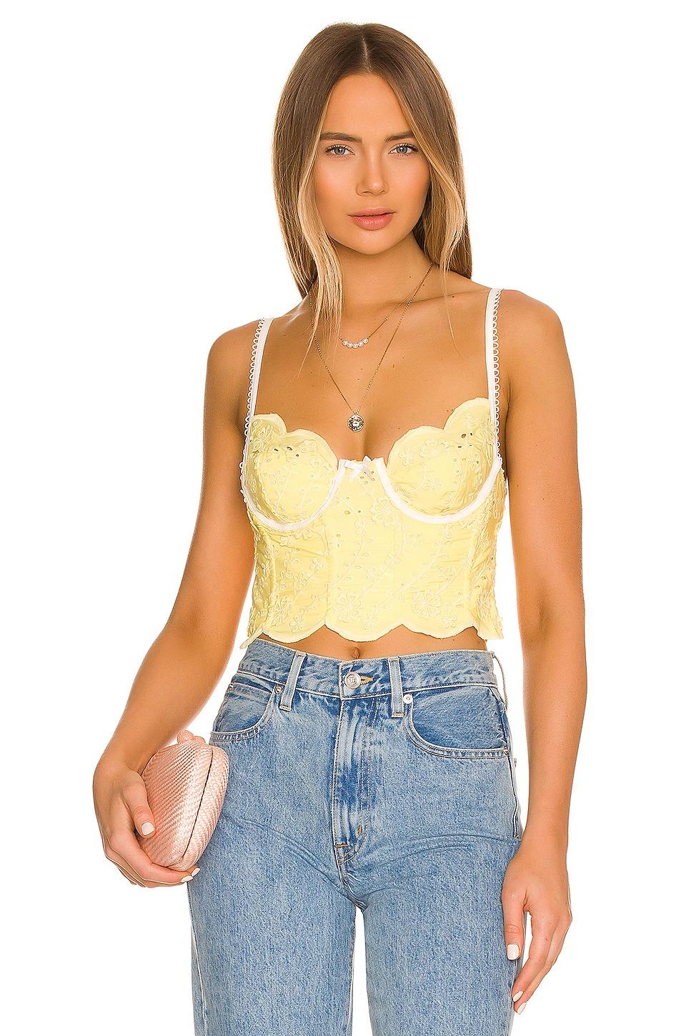 For Love & Lemons Natalia Corset Top in Yellow | Lyst