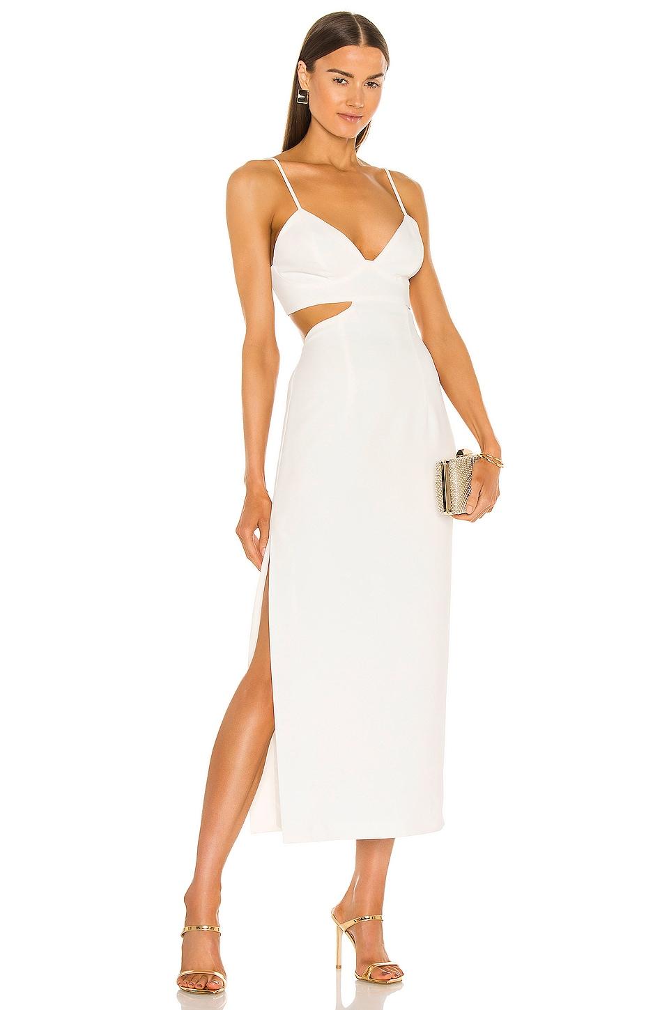 Bardot Cut Out Slit Midi Dress in White | Lyst
