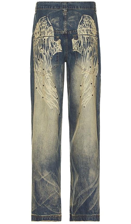Jaded London Wing Print Studded Lowrise Colossus Jeans in Blue for