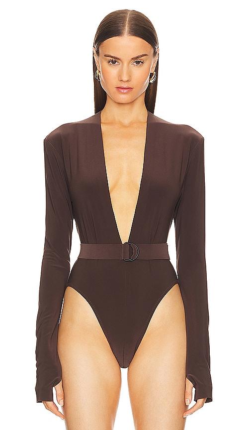 VIP【送料関税込】NORMA KAMALI V-NECKED BODYSUIT norma-kamali-Chocolate-X-