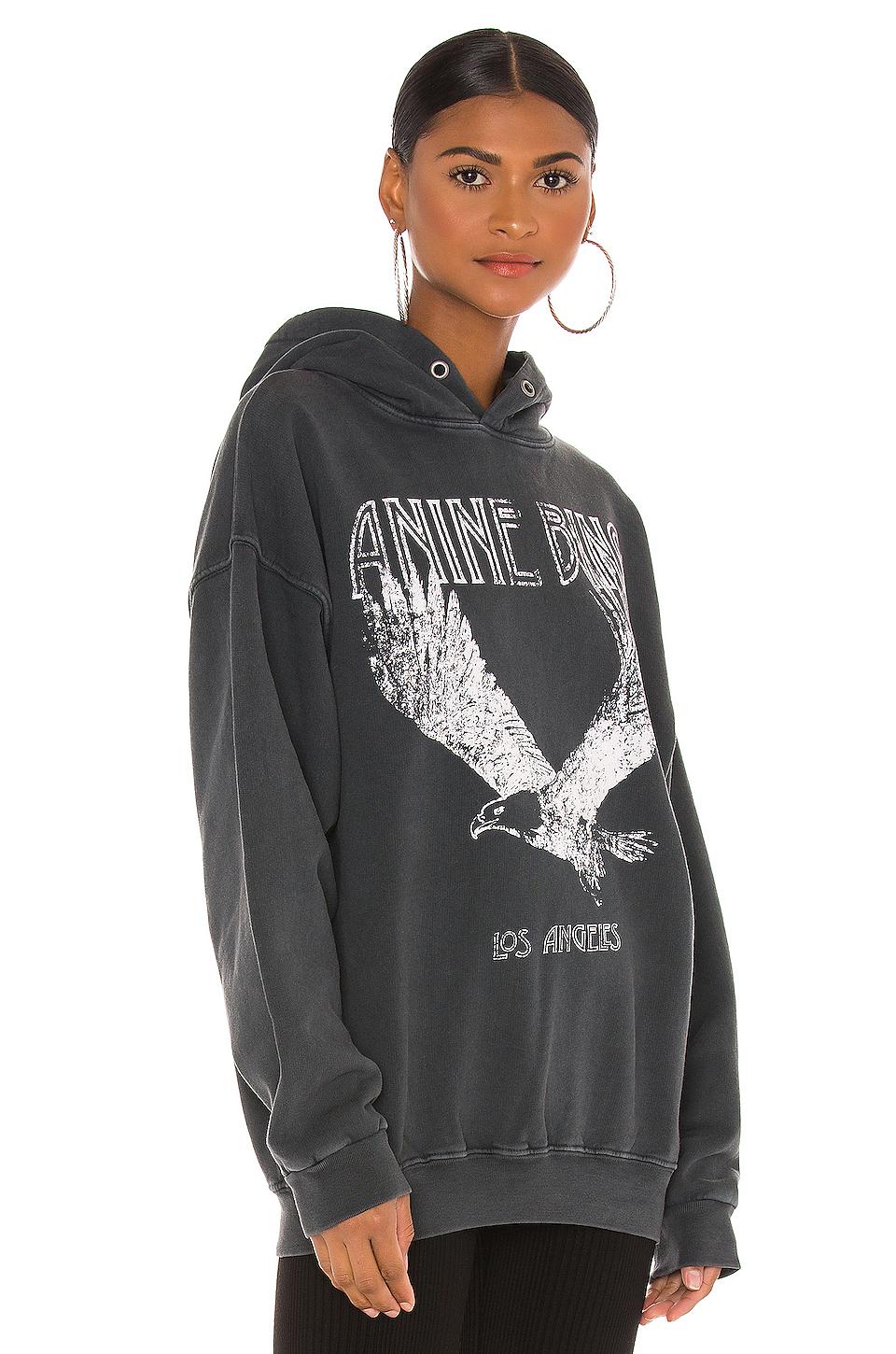 Anine Bing Fleece Rowe Eagle Hoodie in Washed Black (Black) - Lyst