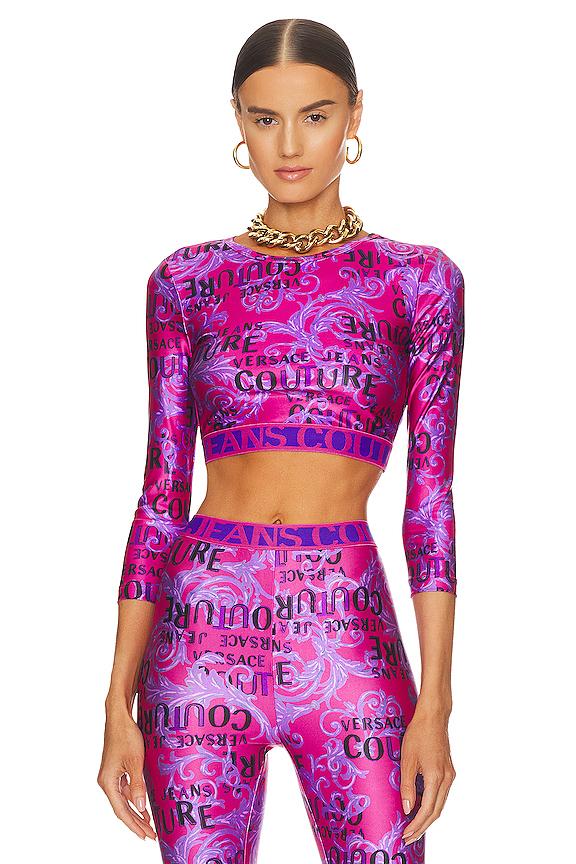 Versace Jeans Couture Logo Couture Long Sleeve Top in Purple | Lyst