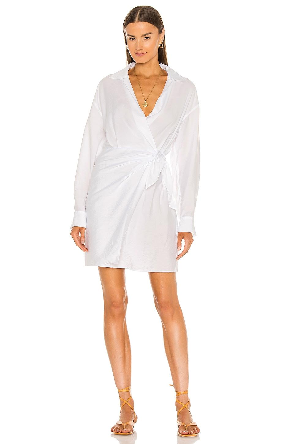 Vince Long Sleeve Wrap Shirt Dress in White | Lyst