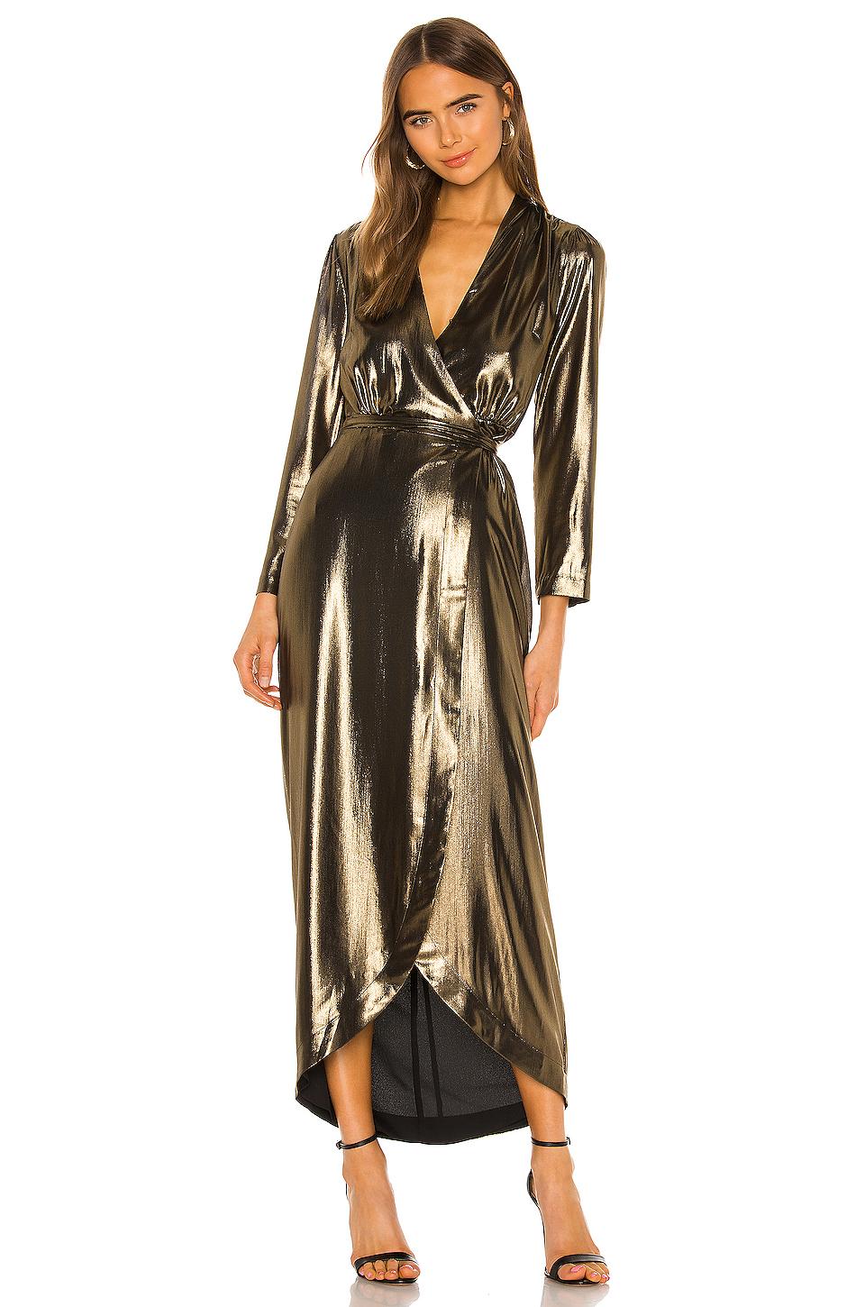 L'Agence Synthetic Reliah Gold Lamé Wrap Dress in Gold/Black (Metallic) |  Lyst