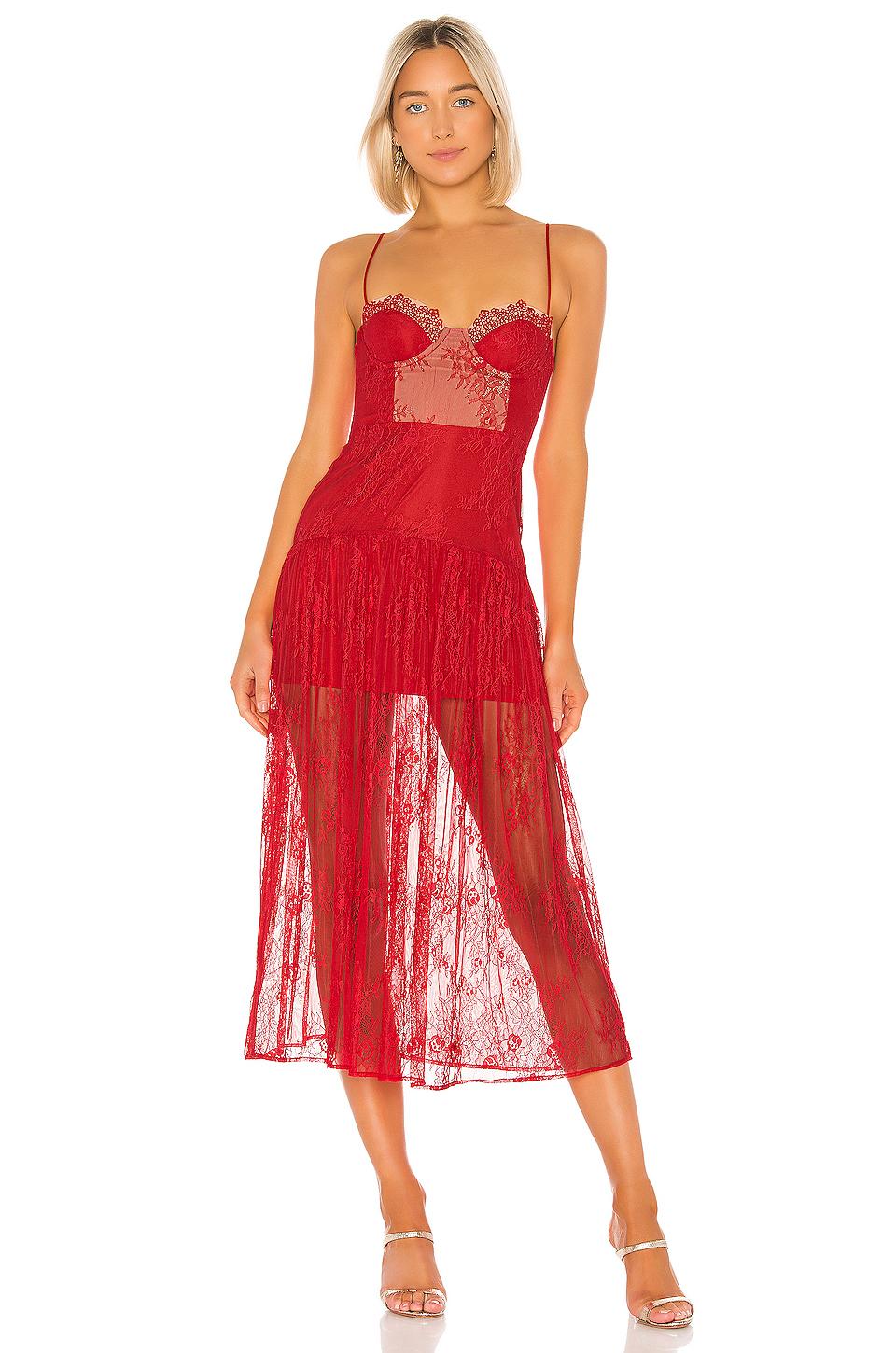 Nbd Lace Desert Rose Midi Dress in Candy Red (Red) - Lyst