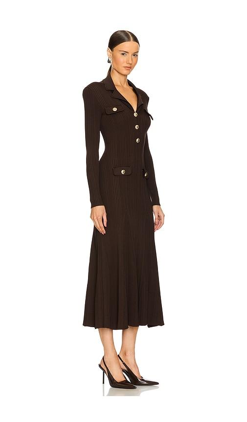 Self-Portrait Viscose Rib Knit Midi Dress in Brown | Lyst Self-Portrait Viscose Rib Knit Midi Dress in Brown | Lyst