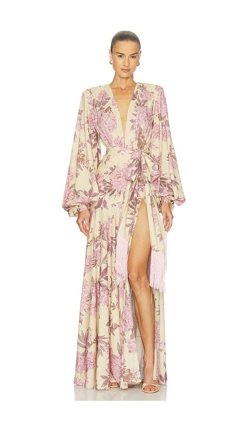 carmen maxi dress in blush Long floral dress with yellow bows