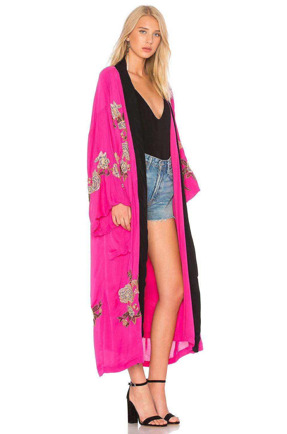 Free People Floral Embroidered Kimono in Pink | Lyst