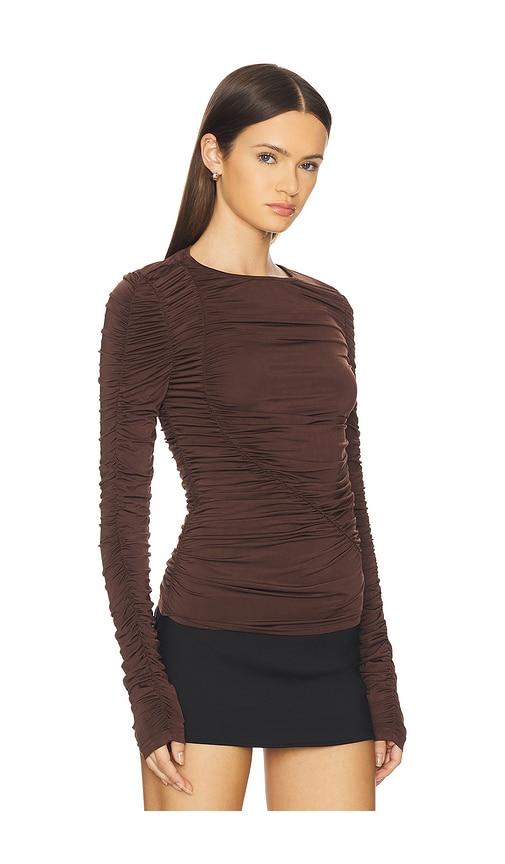 long brown velvet dress Brown Embellished Long Sleeve Velvet Trim A-Line Midi Dress