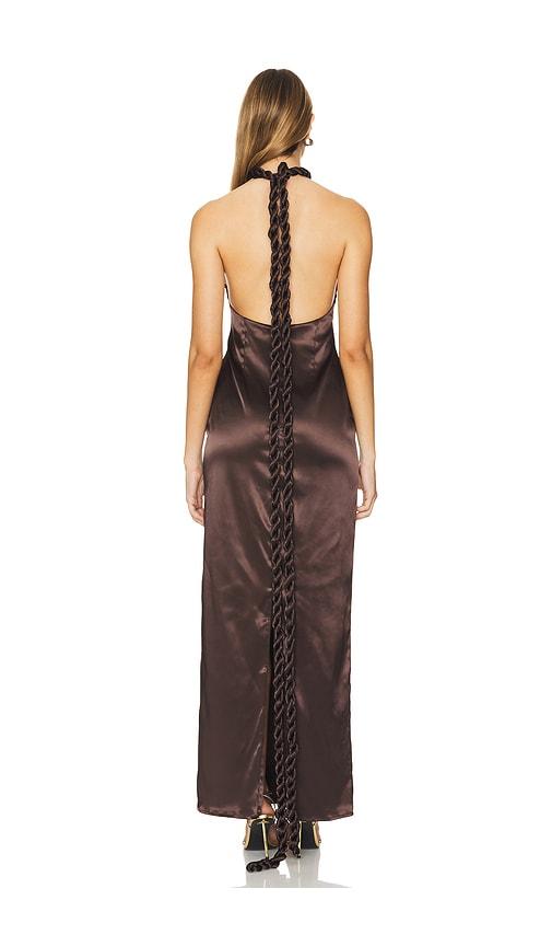 Khanums Satin Halter Maxi Dress in Brown | Lyst UK