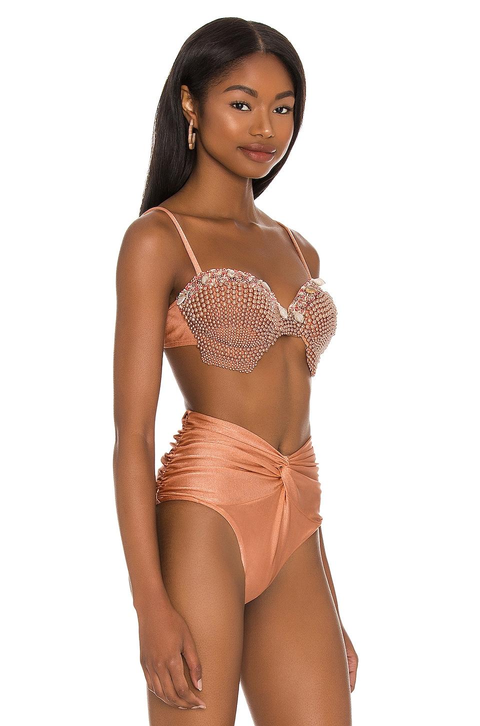 PATBO Seashell Beaded Bikini Top in Brown